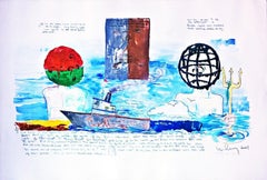 William T. Wiley - Victory at See w/ Sea Shanty Pittura unica su carta, firmata