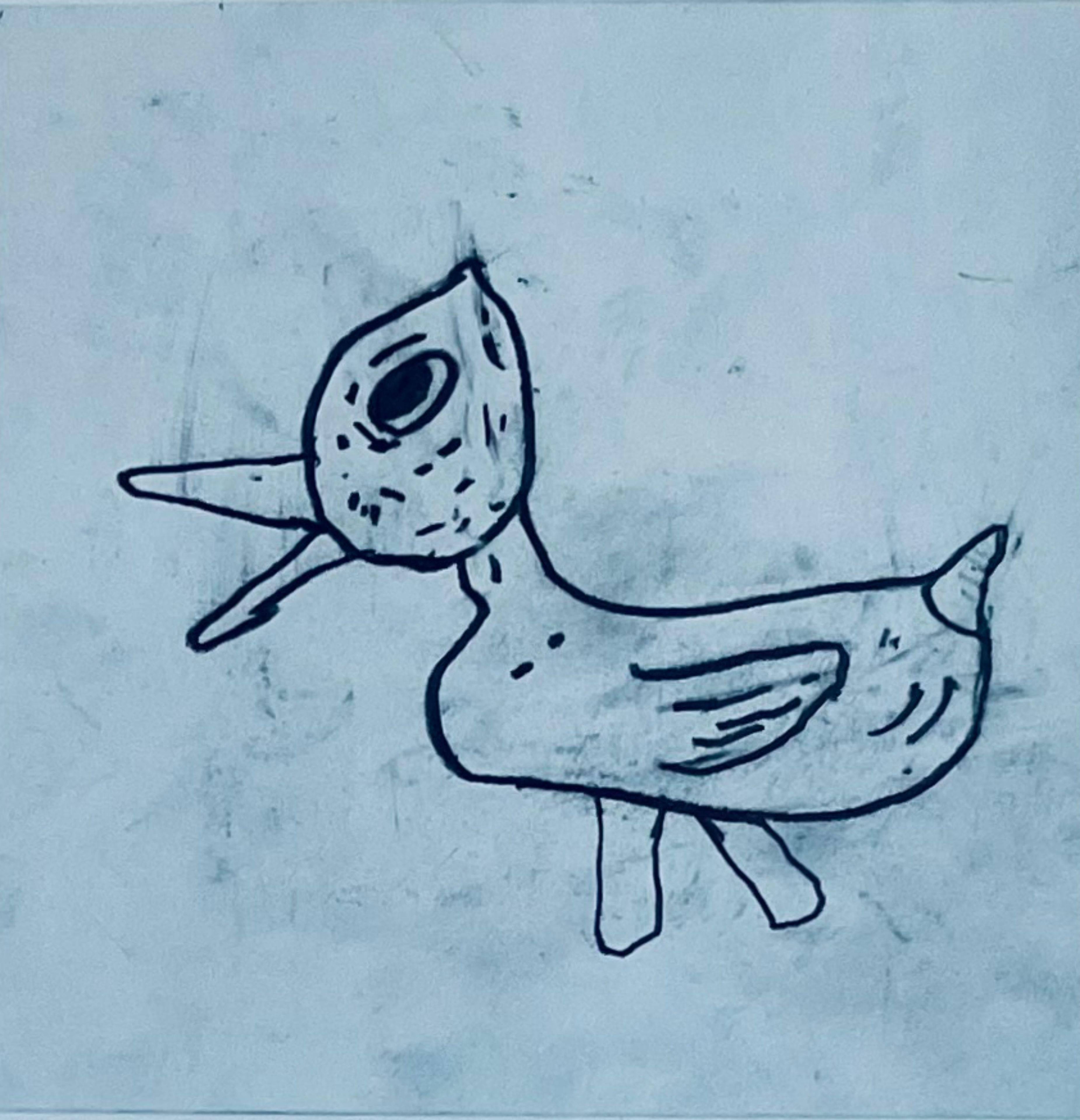 Donald Baechler - Duck, Graphite on paper drawing, Signed, Framed, w/ Provenance
