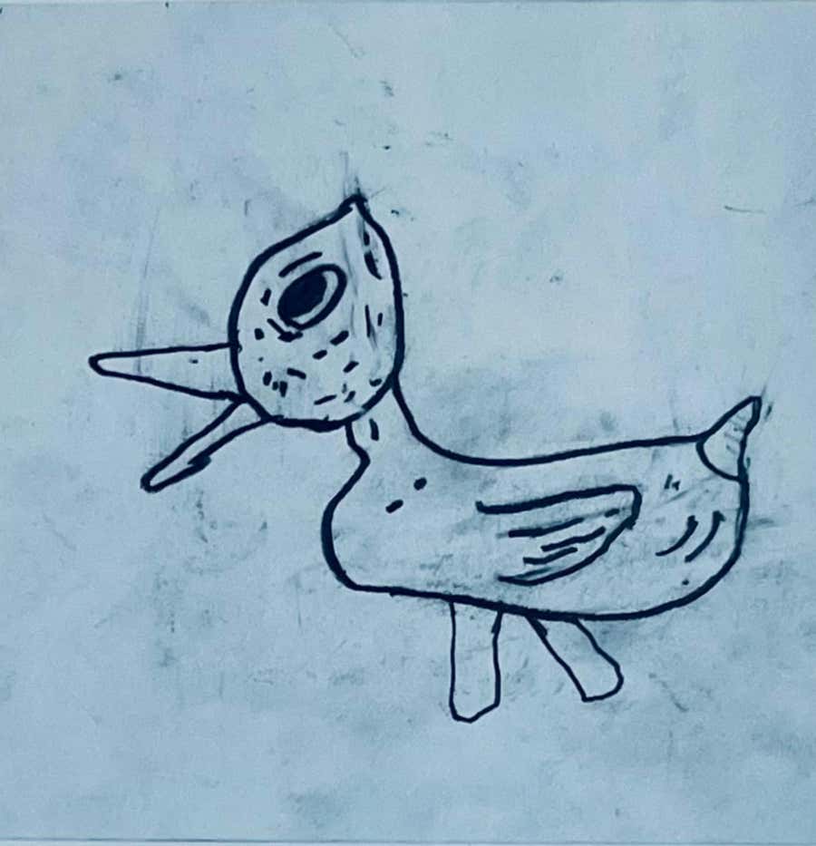 Donald Baechler - Duck, Graphite on paper drawing, Signed, Framed, w/ Provenance