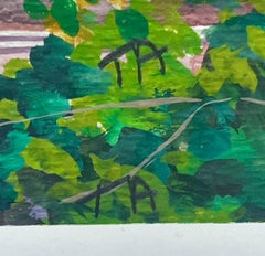 Thelma Appel - Connecticut town, landscape painting on paper, signed 2x, Framed