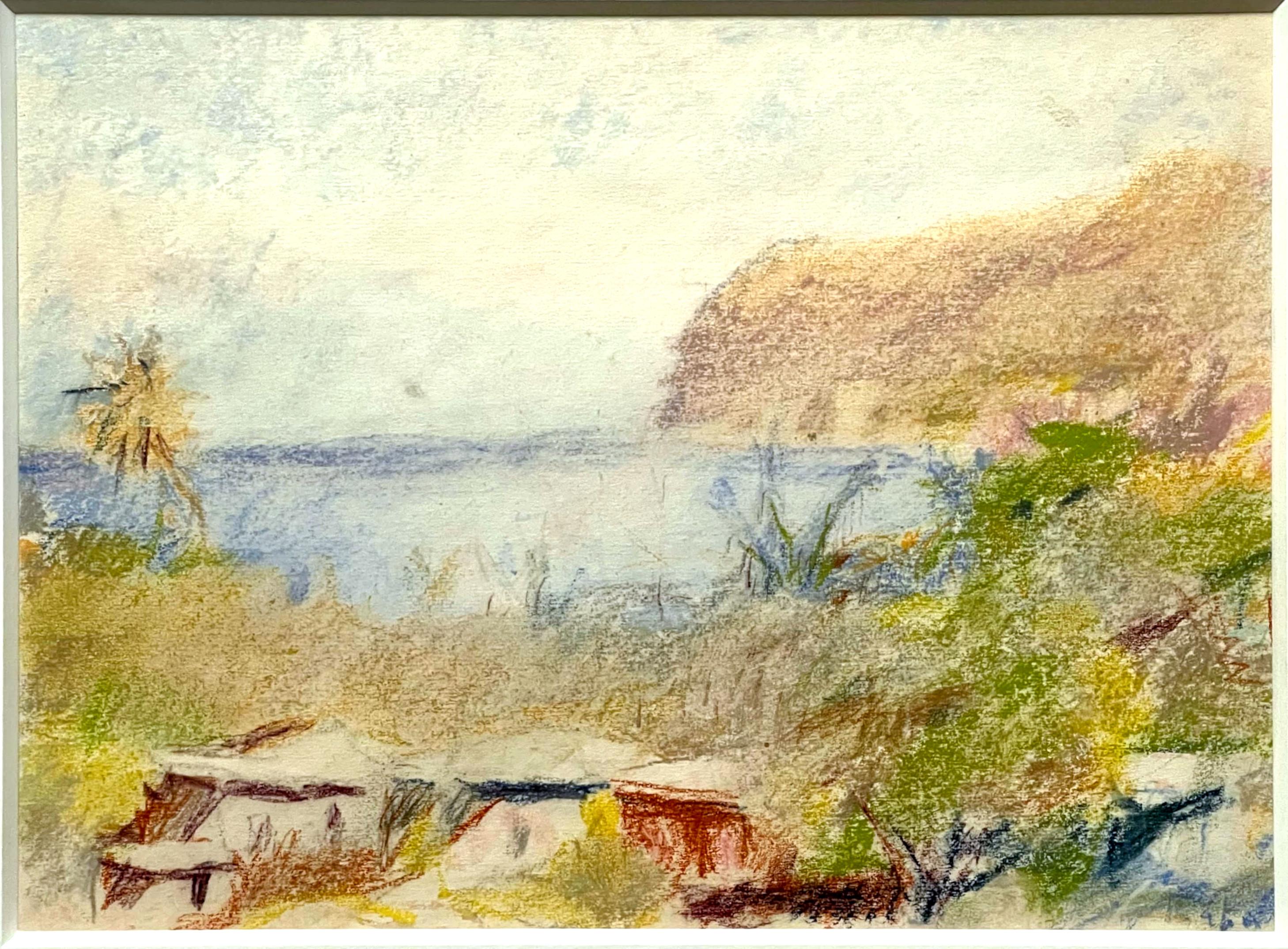 Wolf Kahn - Ocean Cove, unique signed pastel on paper landscape painting  FRAMED
