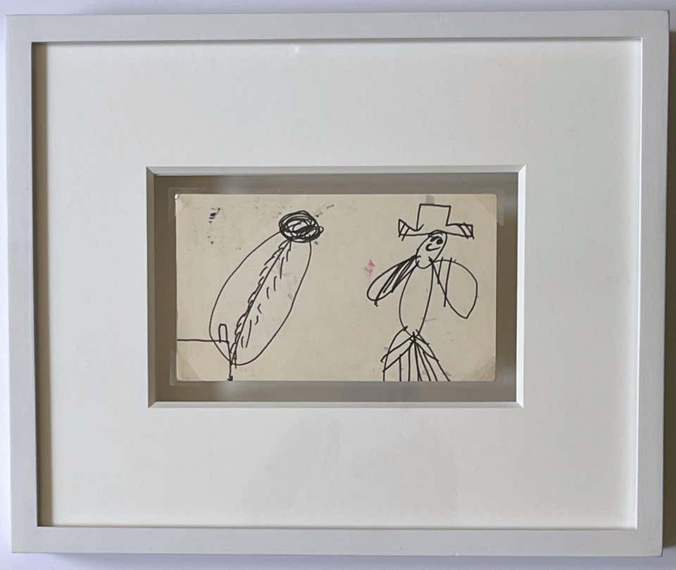 Carl Andre - Dreamy Lives - original signed ink drawing, postmarked card, Framed