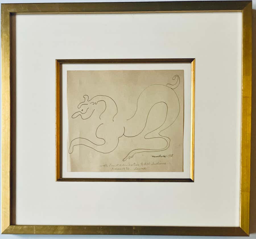 Louise Nevelson - early horse drawing, signed and inscribed to Robert Indiana