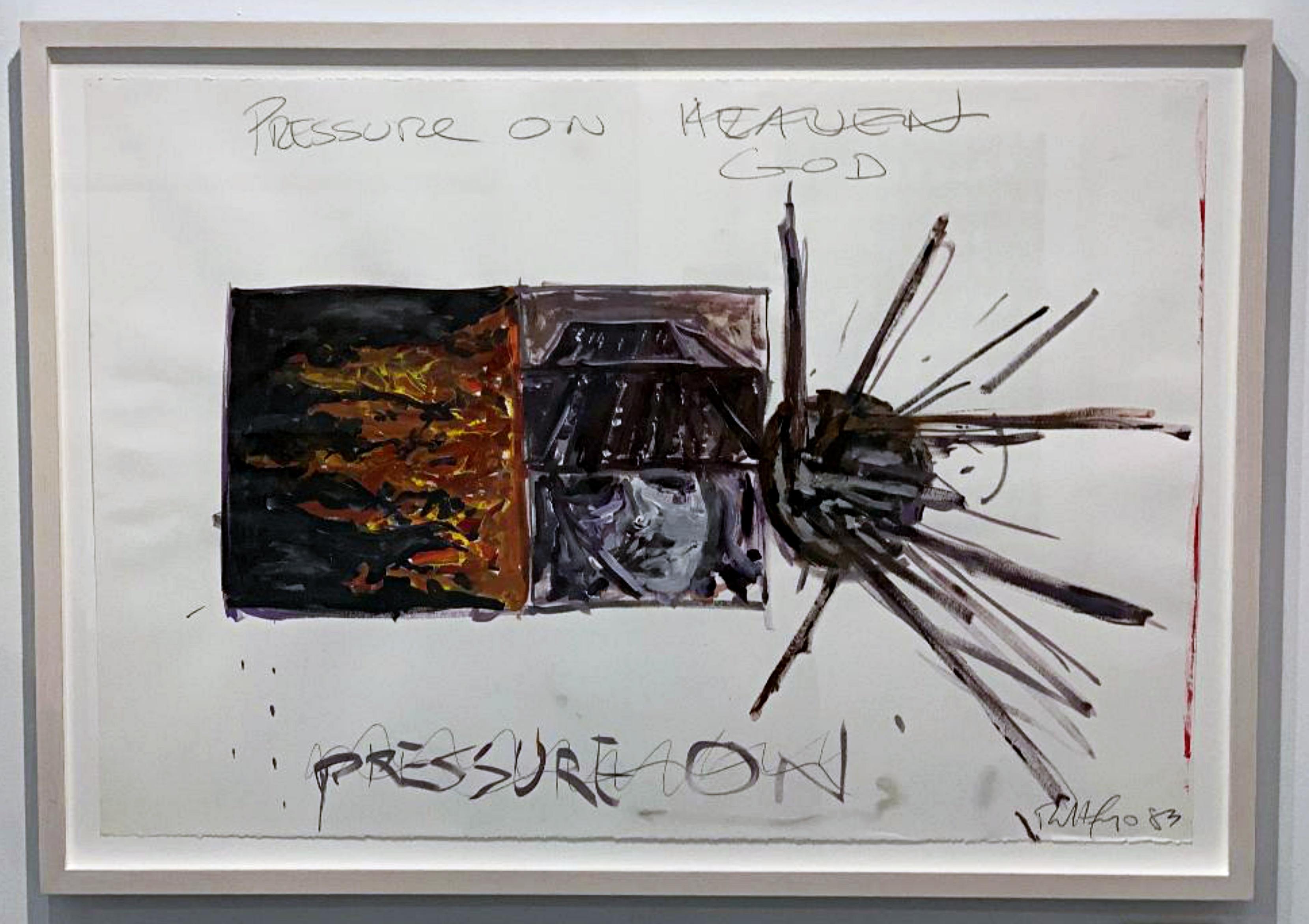 Robert Longo's "Pressure on Heaven/God" is a classic work from the 1980s, a period that is very much in vogue these days and subject of major critical, commercial and scholarly re-examination:
Robert Longo
Pressure, 1983
Acrylic and Graphite on