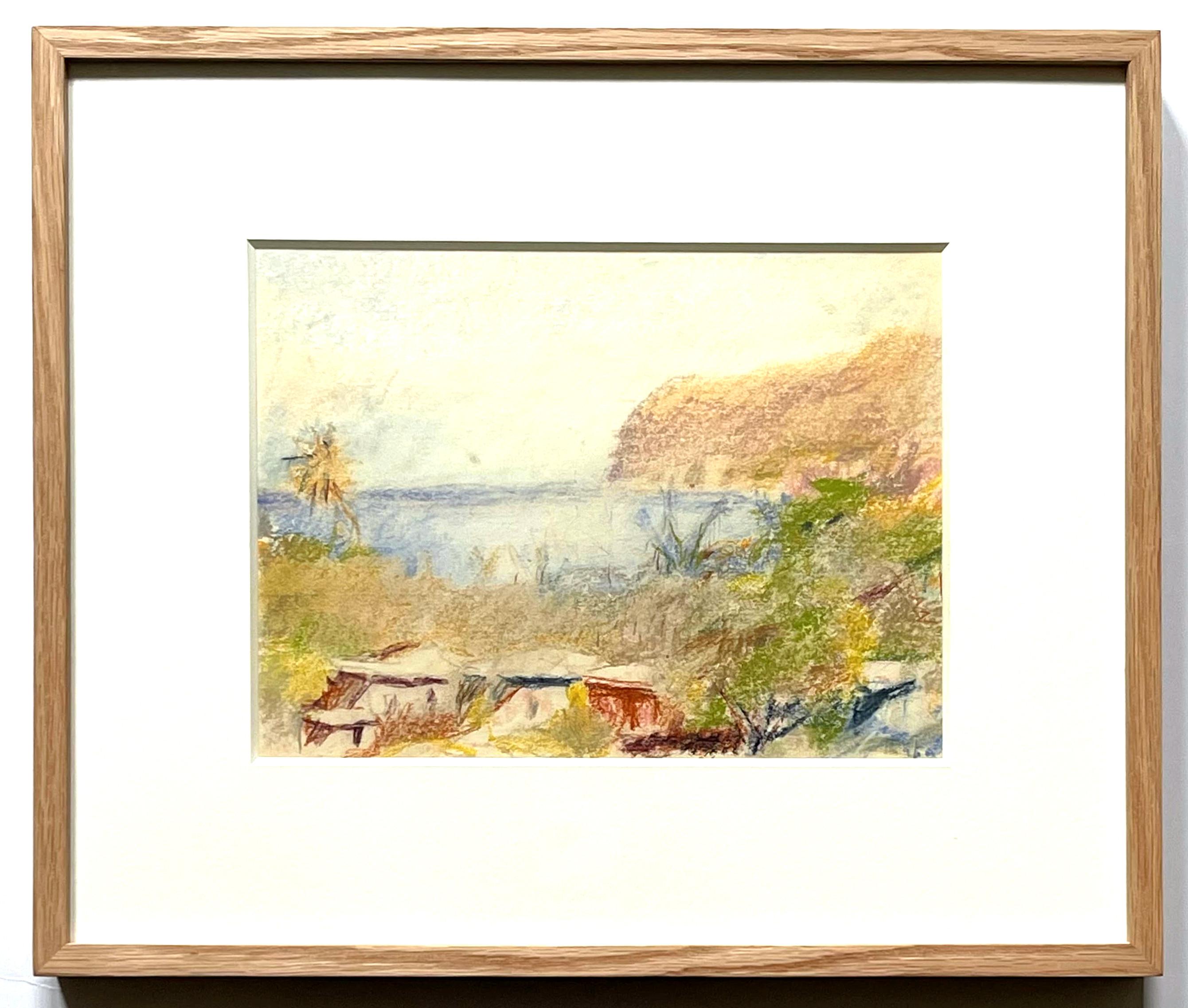 Wolf Kahn - Ocean Cove, pastel sur papier signé, peinture de paysage unique, encadrée