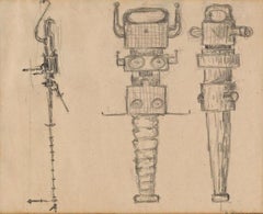 Richard Stankiewicz - Studio per una scultura, disegno a grafite, firmato, incorniciato
