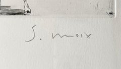 Santi Moix: «Don Quijote y Sancho», grabado con acuarela, firmado y enmarcado