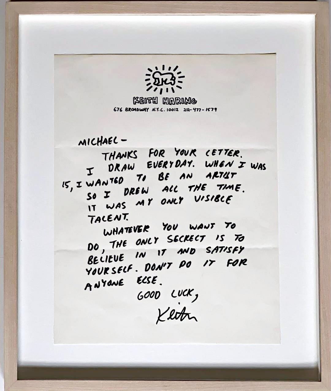 Keith Haring Figurative Art - Original handwritten and hand signed letter to an aspiring young artist