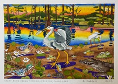 Grande pêche à la pêche à l'heron bleu, soirée, lac Caddo