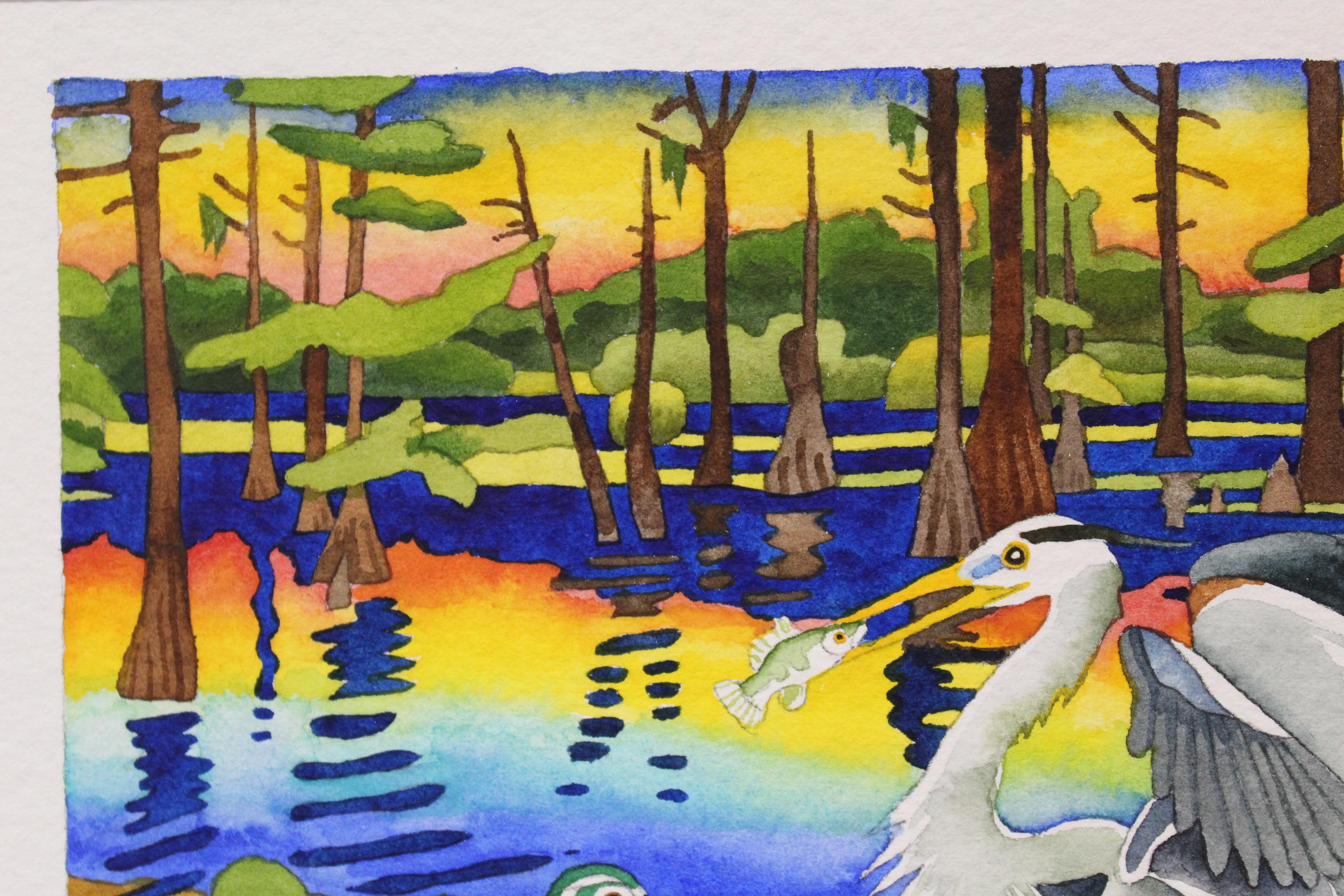 Great Blue Heron Fishing, Evening, Caddo Lake 2