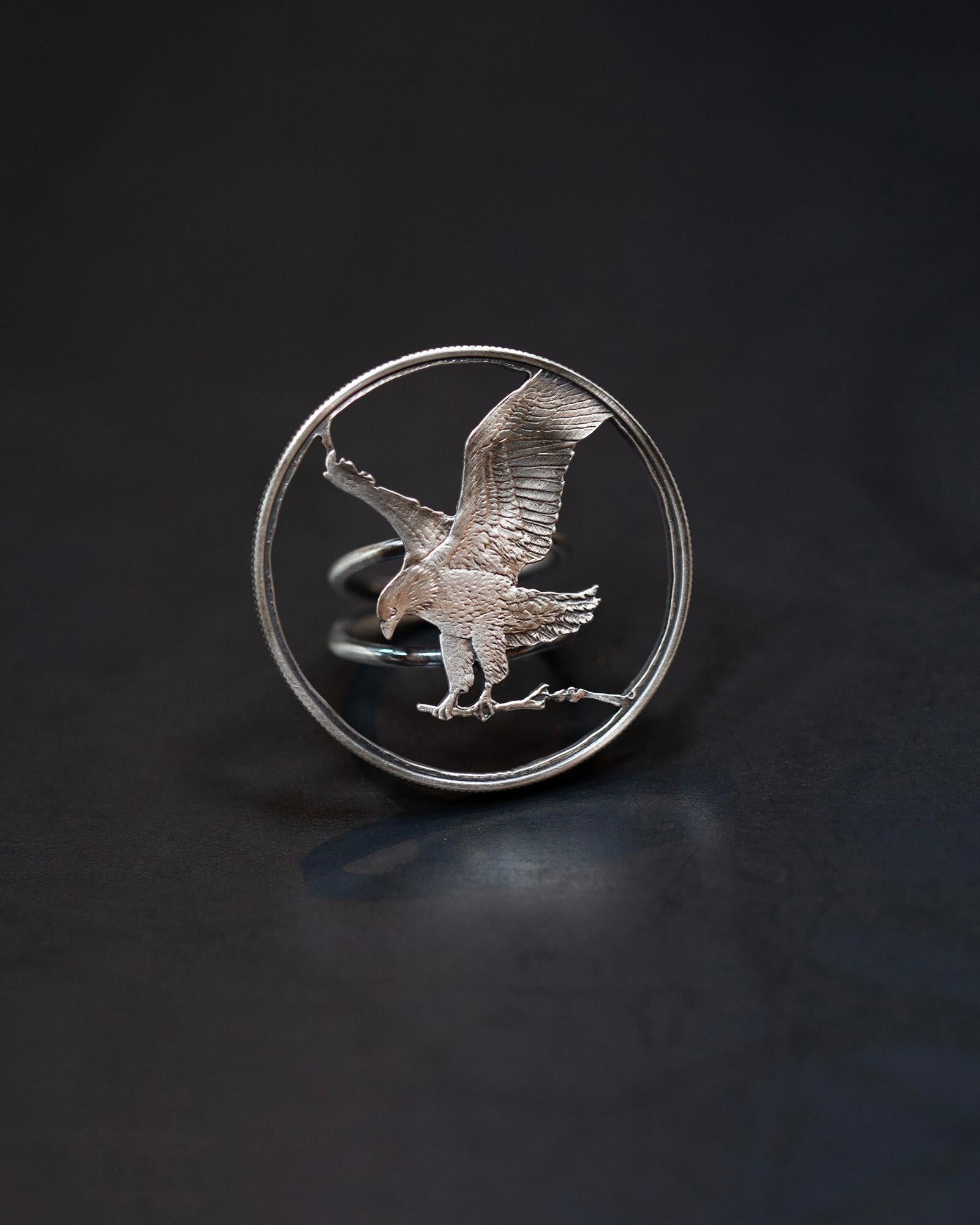 This solid sterling silver ring features the back of a hand sawn silver dollar Walking Liberty bullion coin. This is a vintage silver coin has a fabricated sterling silver band and will be sized to your order. Just let me know your size when