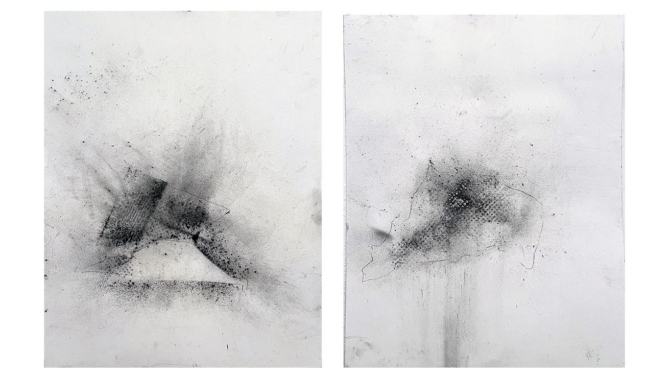 Marilina Marchica Interior Art - "Traces" ,  2 Minimalist Black an white  Drawings,  Large Size , Original art