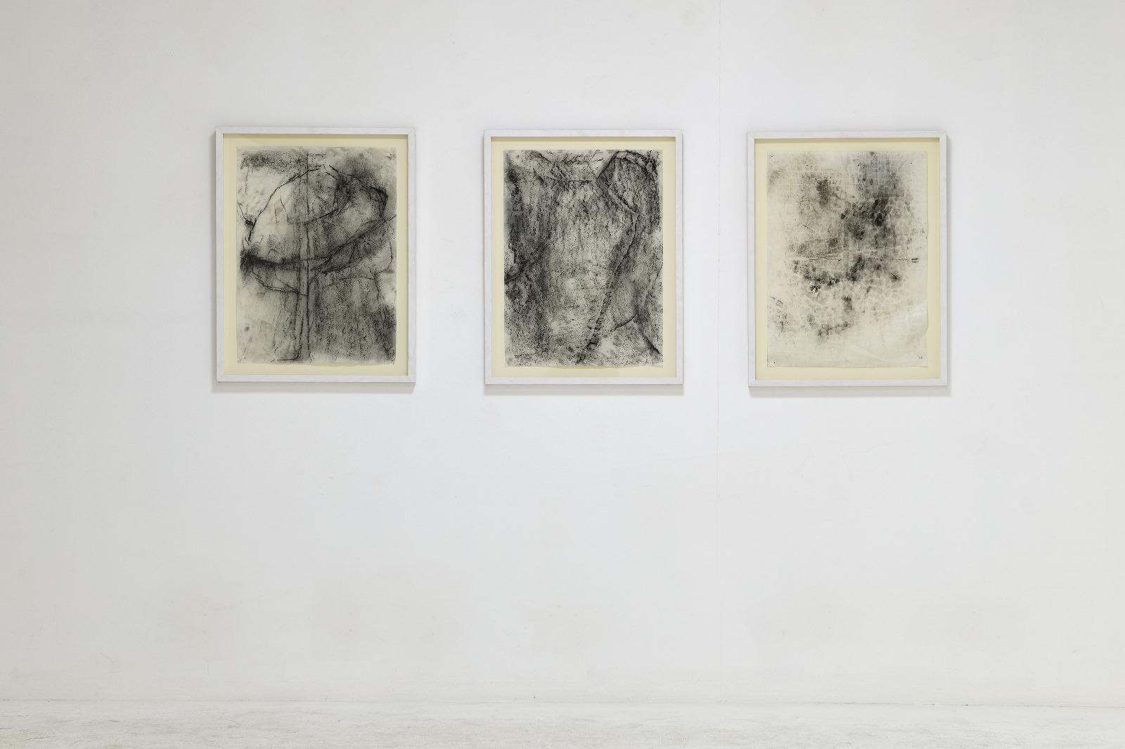 Fragments - Triptyque de dessins abstraits sur papier Vellum (encadré)