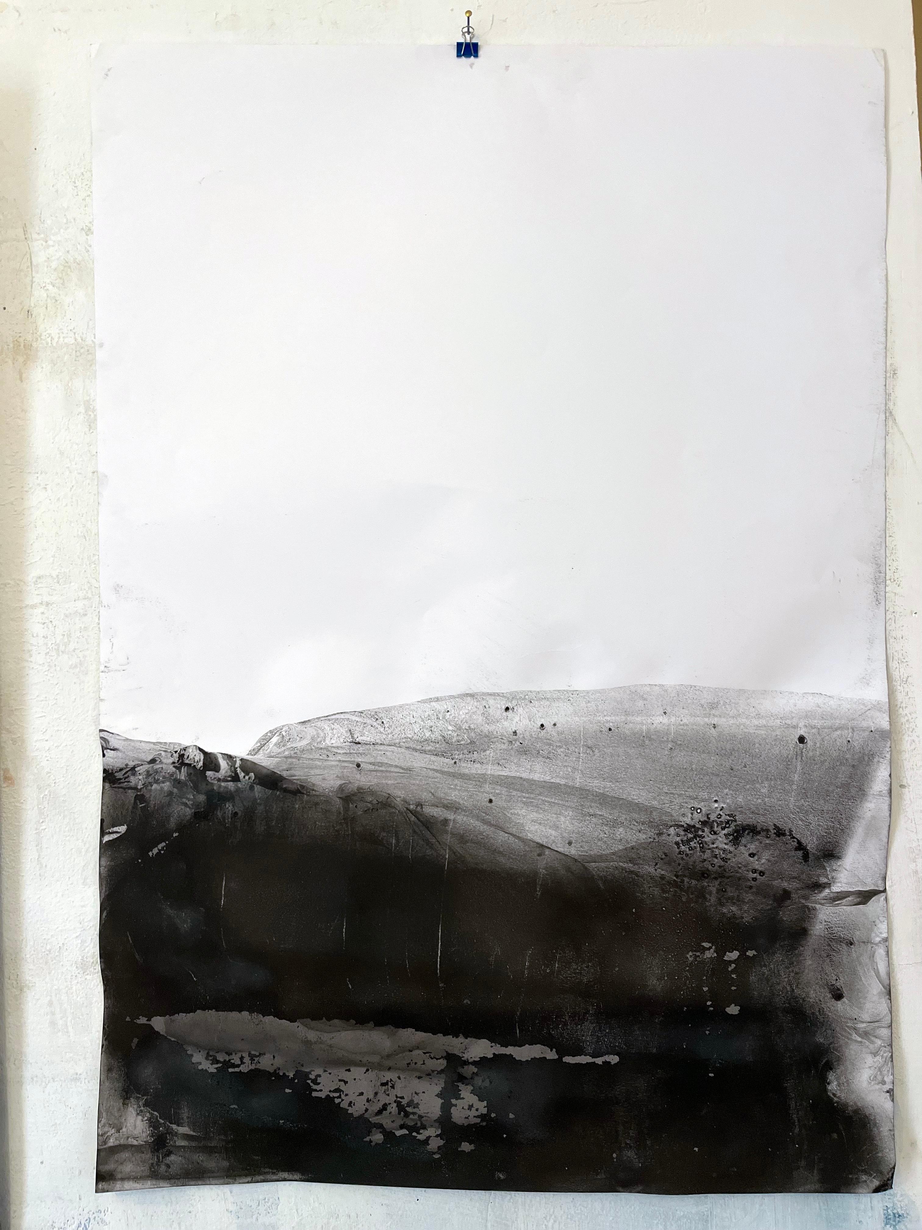 Landscape Black and White - Original Drawing -Large Size made in Italy - Gray Landscape Art by Marilina Marchica