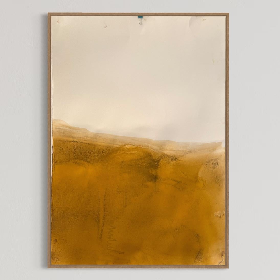 Paesaggio giallo, disegno originale  su carta , Unico nel suo genere Grande formato in vendita 1