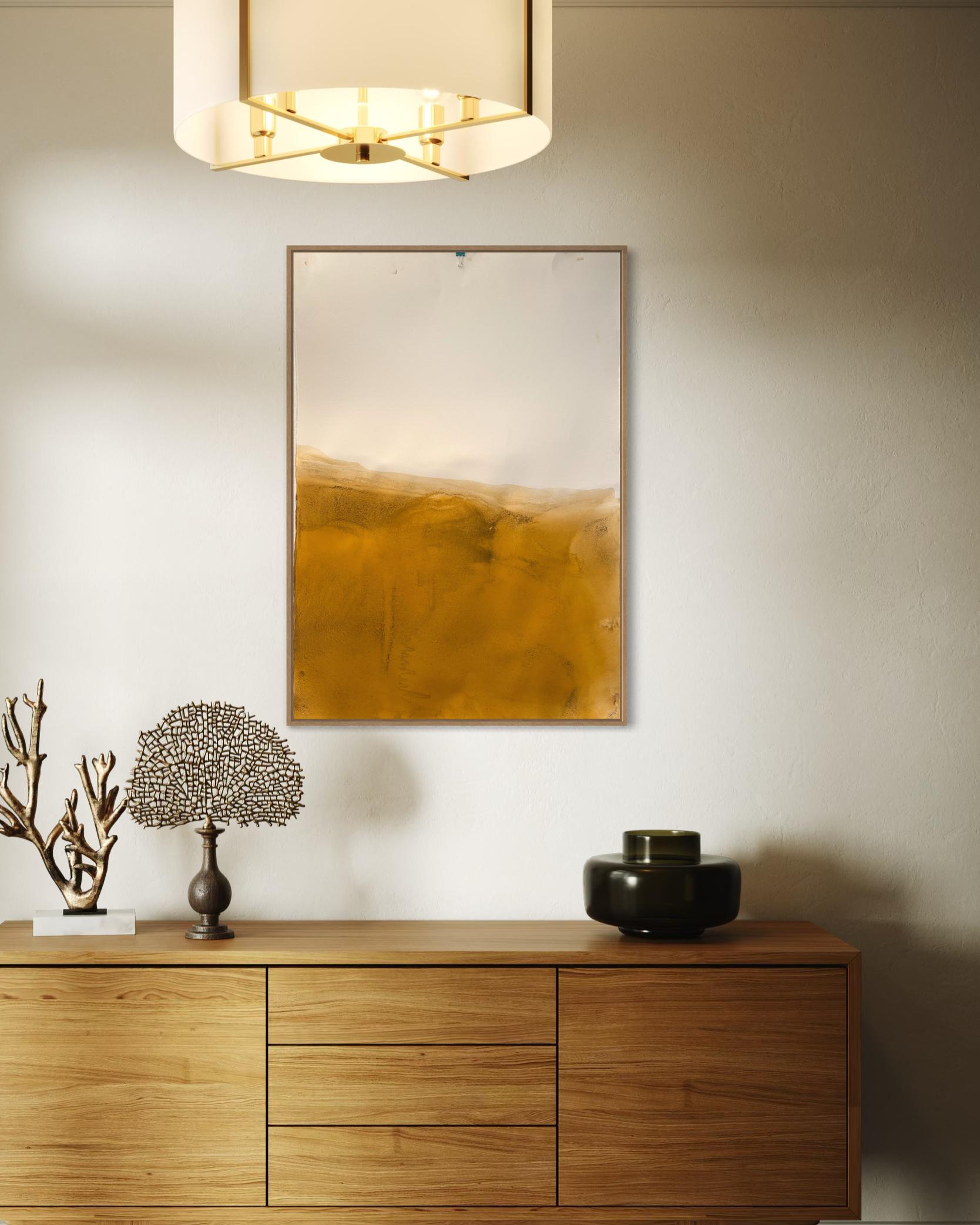 Paesaggio giallo, disegno originale  su carta , Unico nel suo genere Grande formato in vendita 3