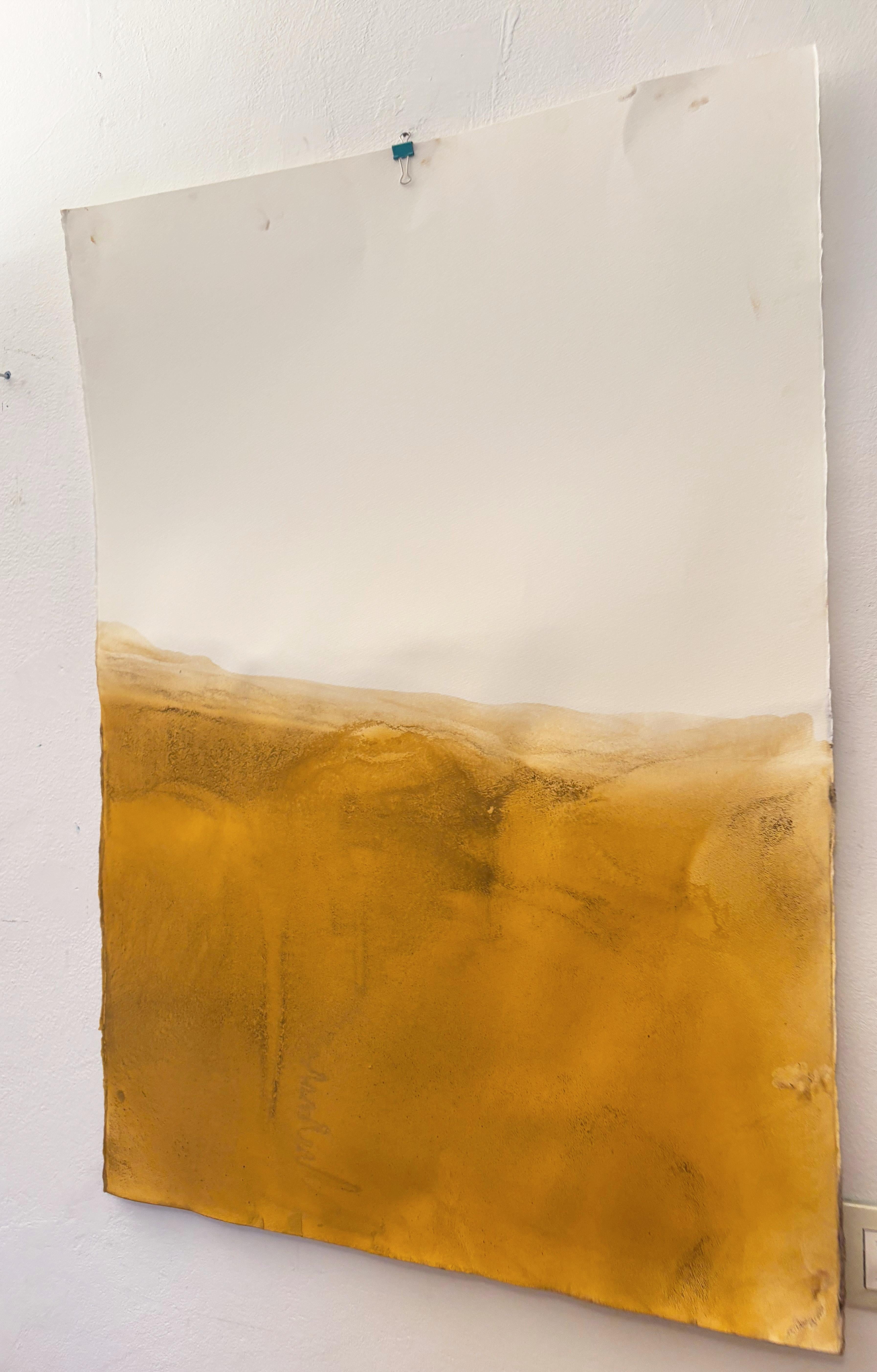 Paesaggio giallo, disegno originale  su carta , Unico nel suo genere Grande formato - Abstract Painting Giallo di Marilina Marchica