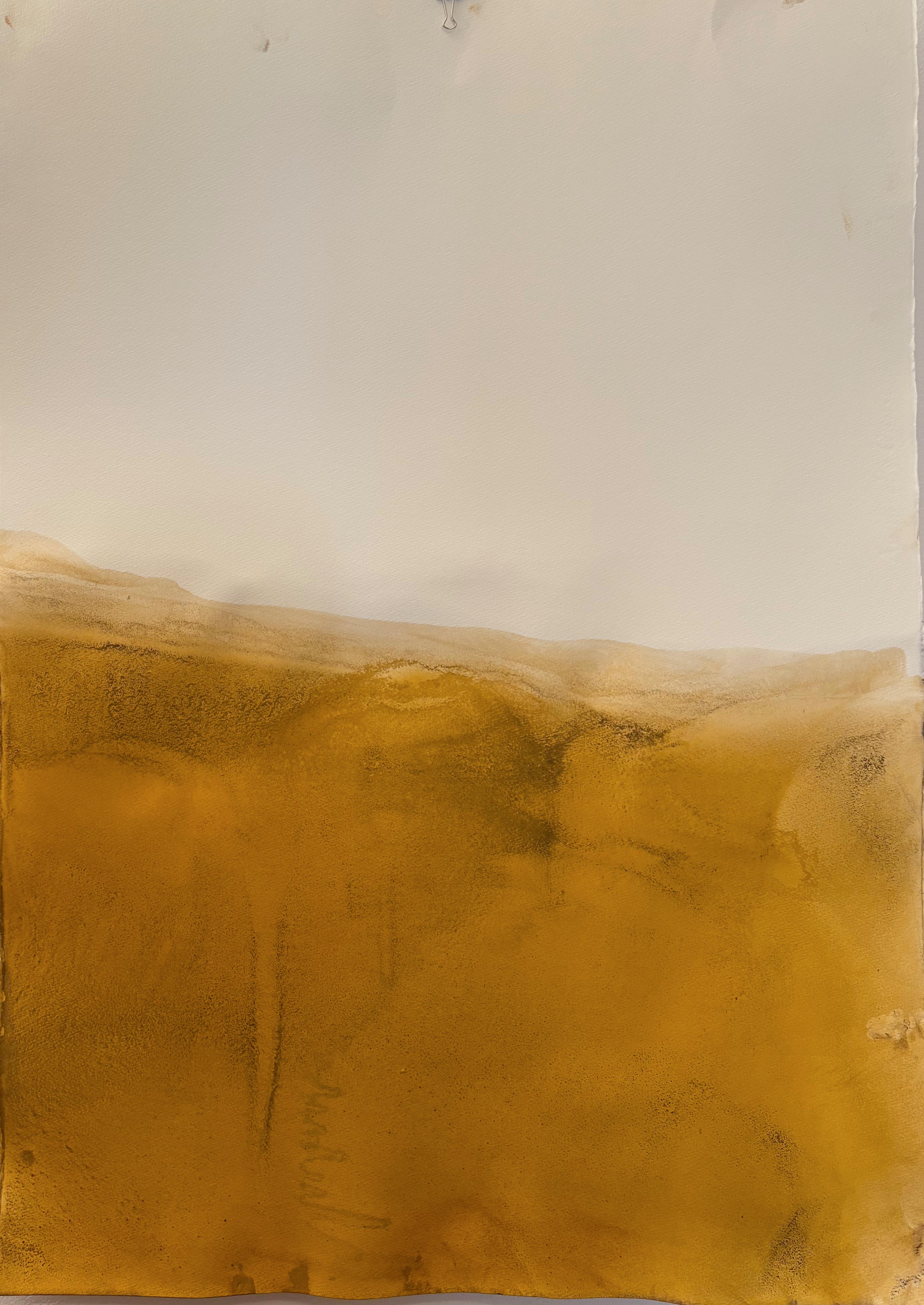 Paesaggio giallo, disegno originale  su carta , Unico nel suo genere Grande formato in vendita 4