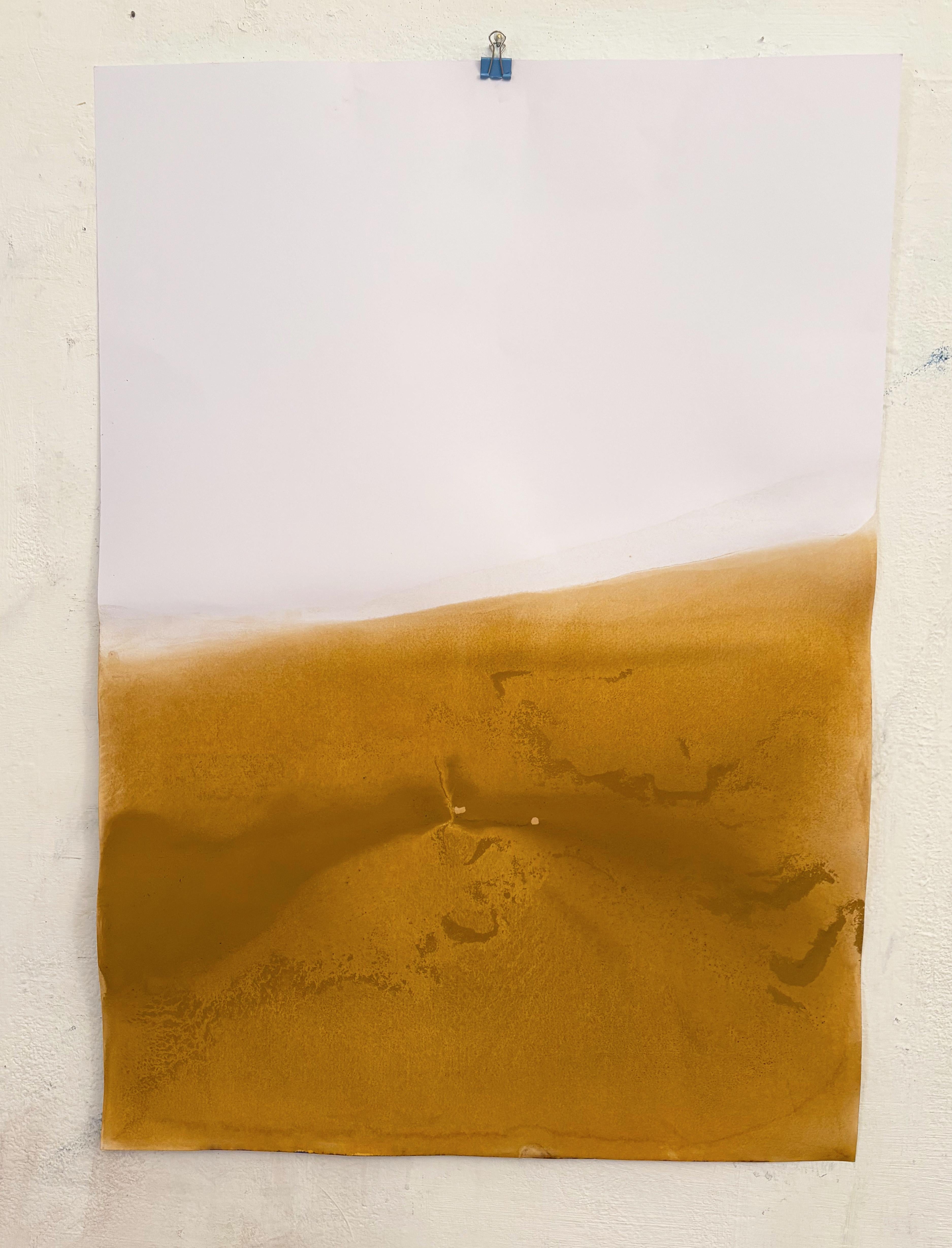 Paysage jaune, pigment de dessin original  sur papier, unique en son genre, grande taille - Painting de Marilina Marchica