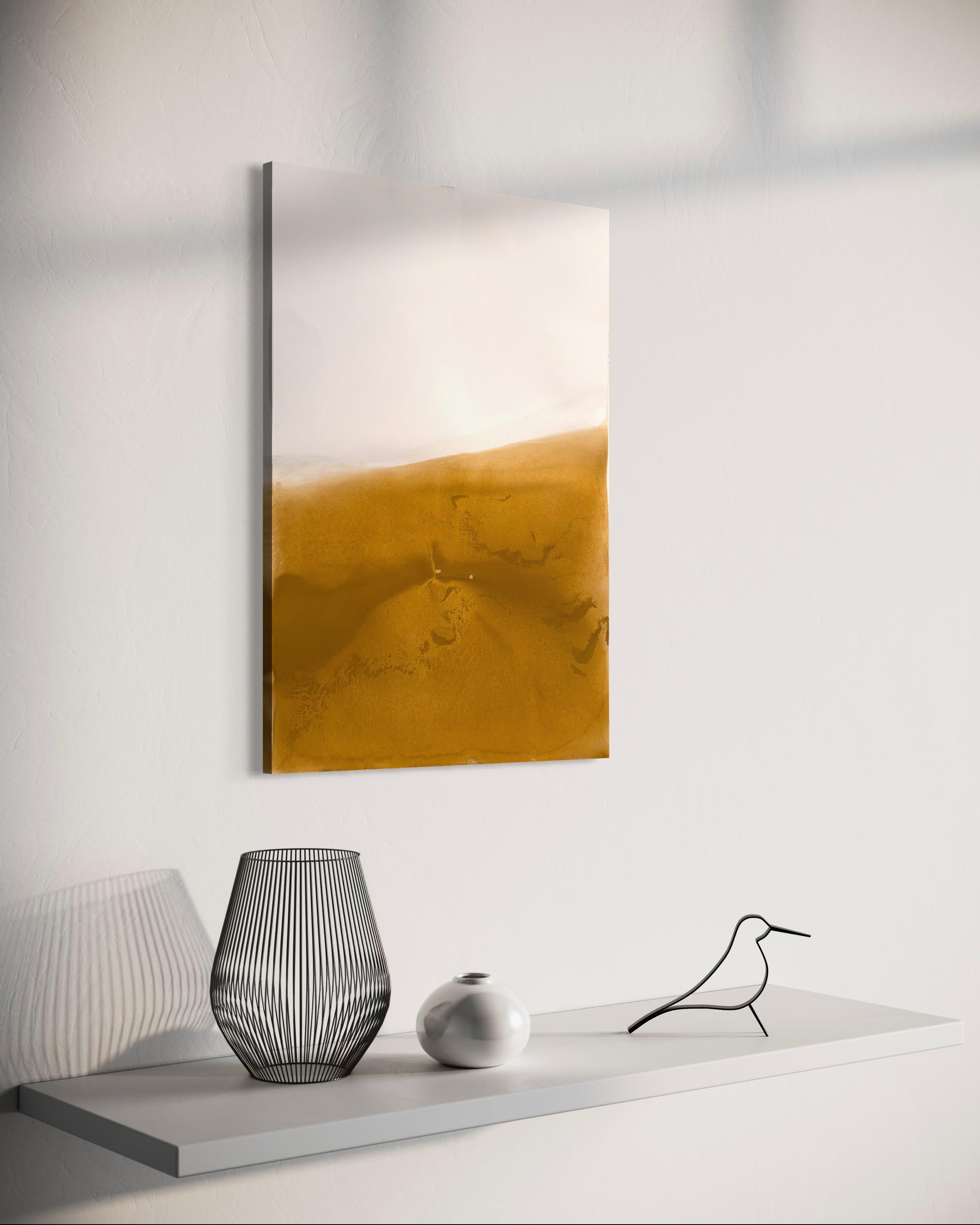 Paysage jaune, pigment de dessin original  sur papier, unique en son genre, grande taille en vente 1