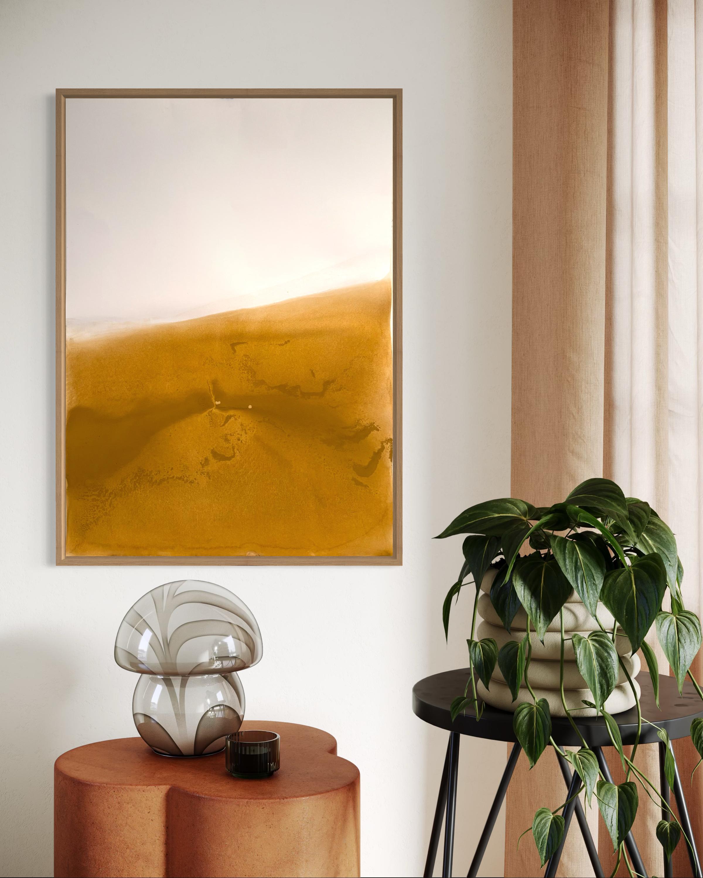 Paysage jaune, pigment de dessin original  sur papier, unique en son genre, grande taille en vente 3