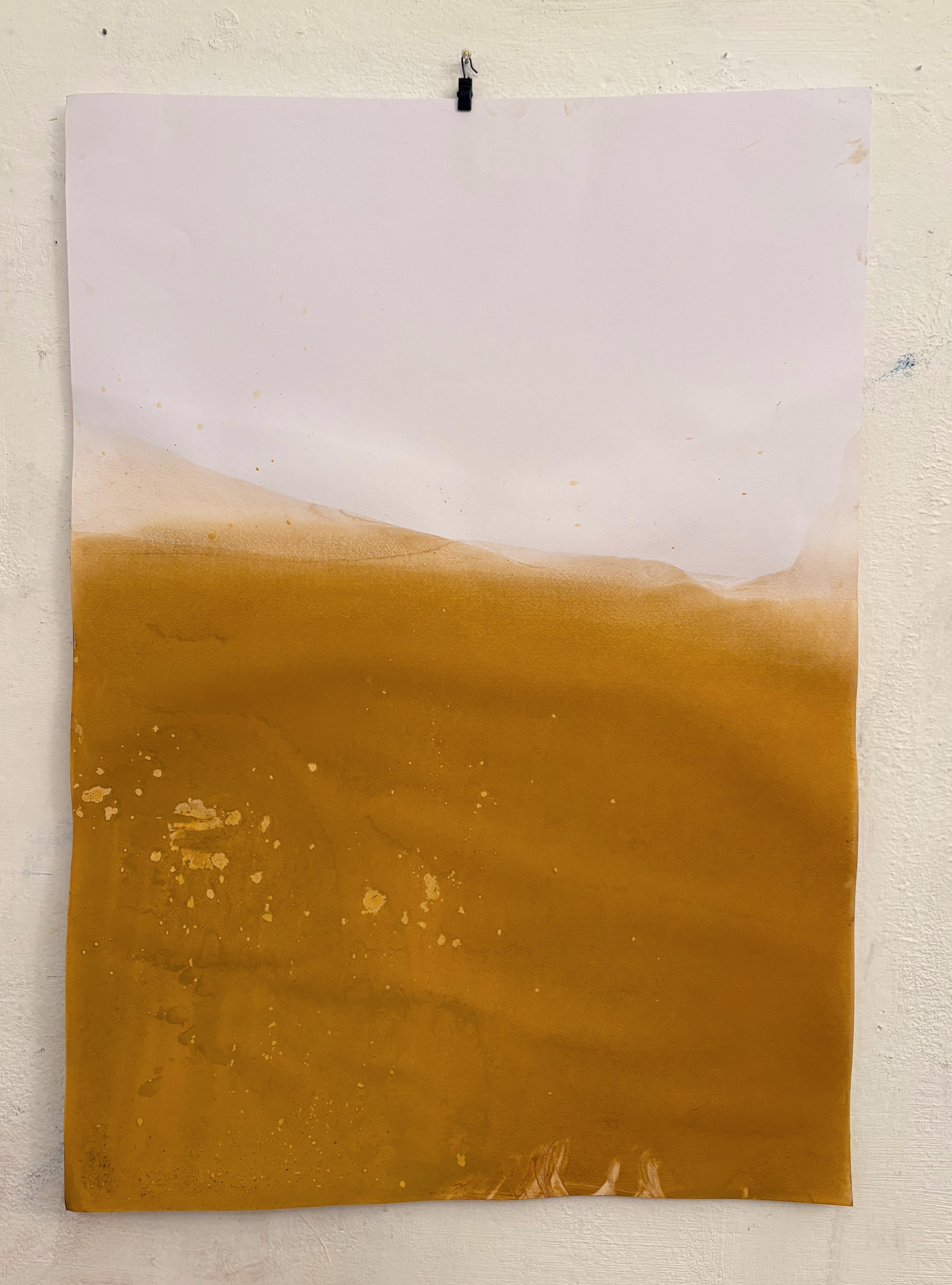 Paesaggio giallo, Disegno originale a pigmento su carta, unico nel suo genere Grandi dimensioni in vendita 2