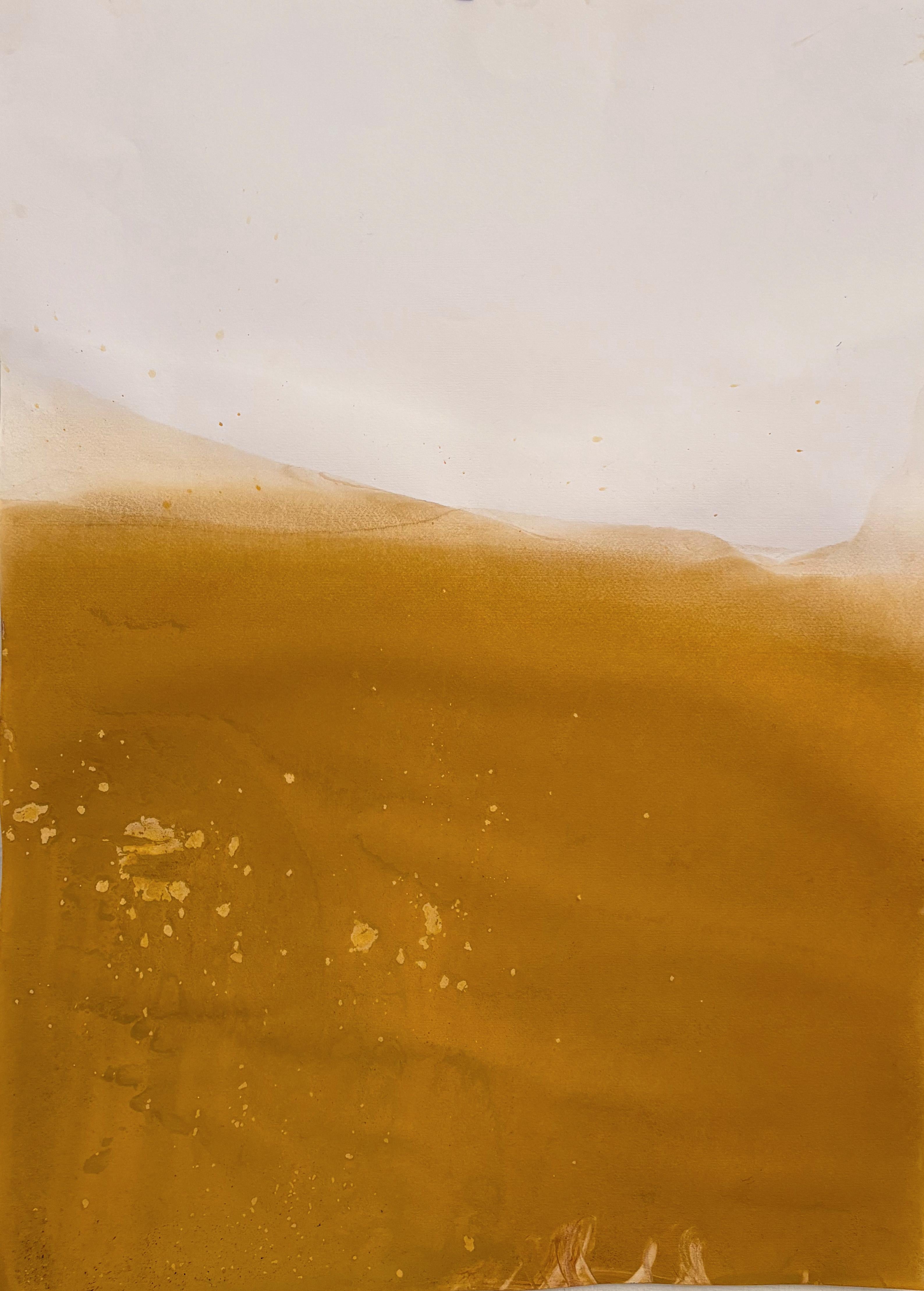 Paesaggio giallo, Disegno originale a pigmento su carta, unico nel suo genere Grandi dimensioni - Art Contemporaneo di Marilina Marchica
