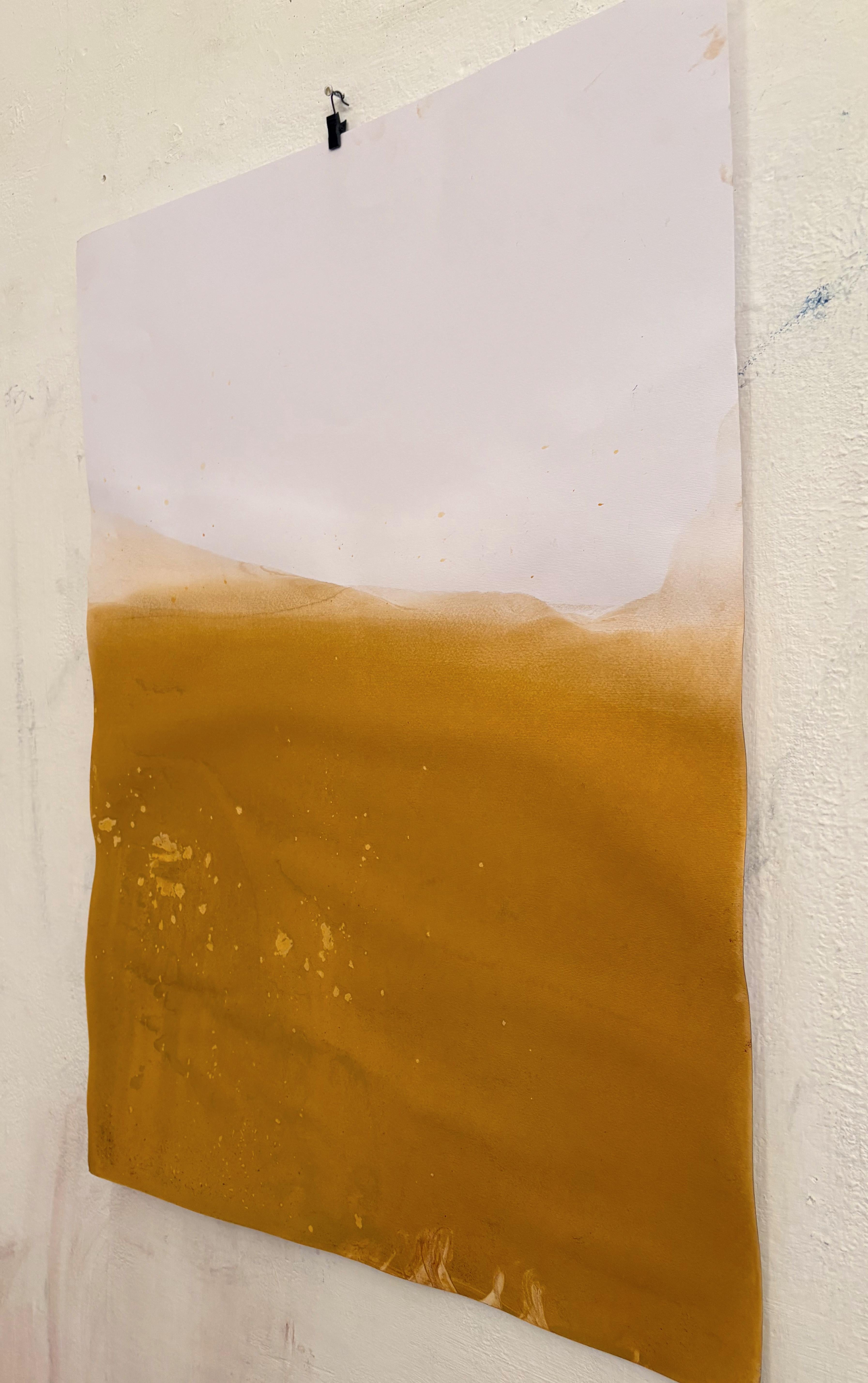 Paesaggio giallo, Disegno originale a pigmento su carta, unico nel suo genere Grandi dimensioni in vendita 1