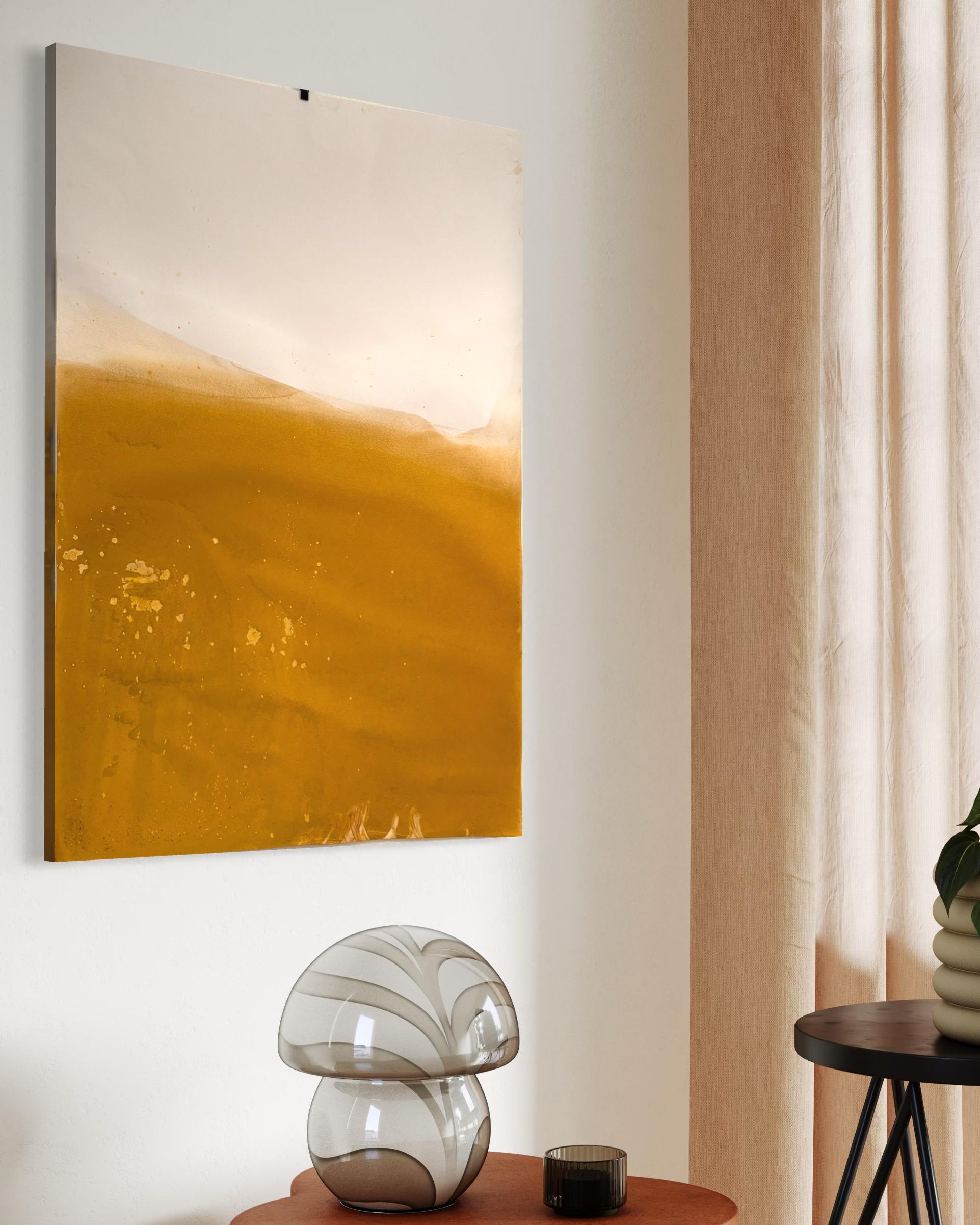 Paesaggio giallo, Disegno originale a pigmento su carta, unico nel suo genere Grandi dimensioni in vendita 4