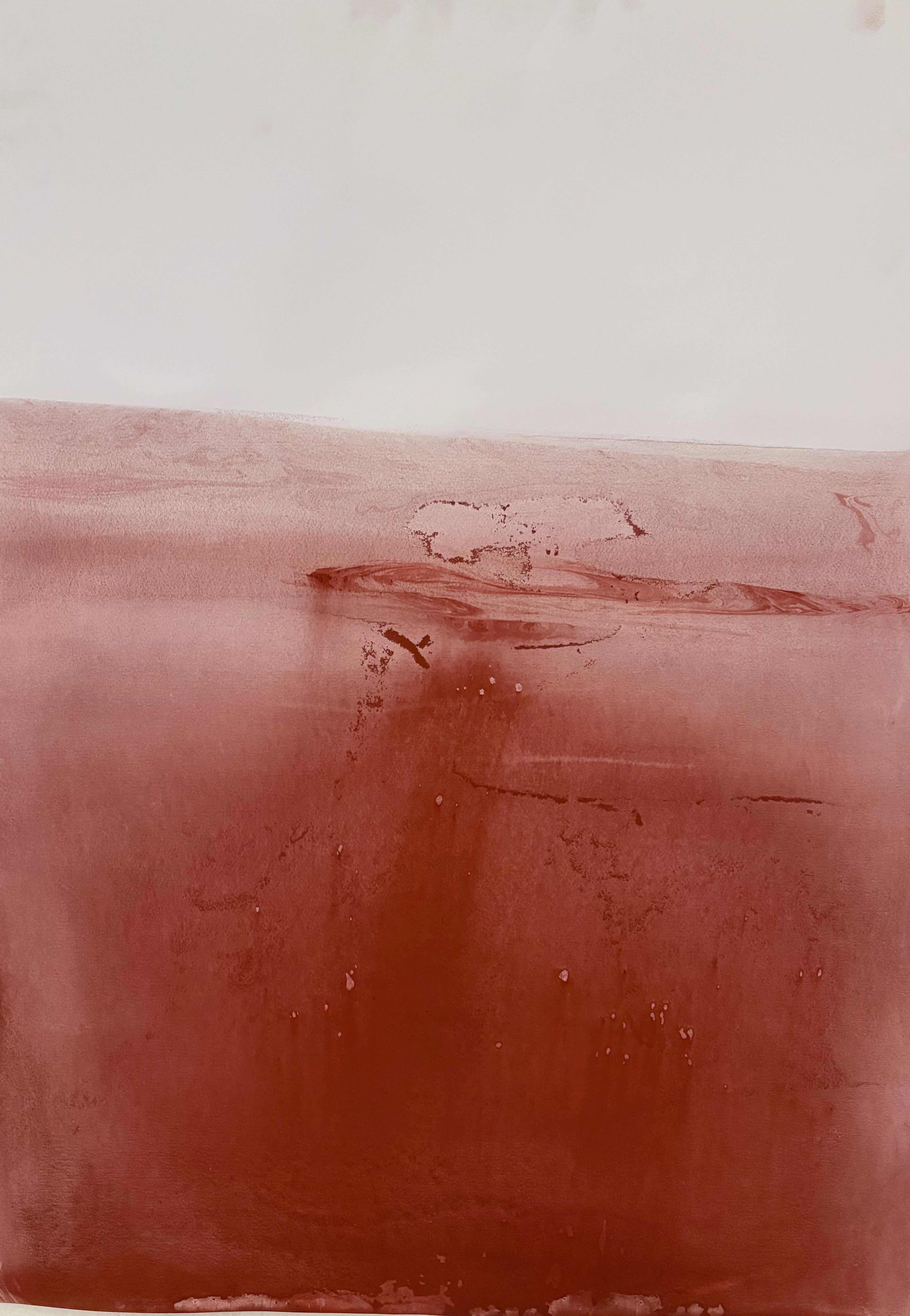 Paysage rouge, dessin original  sur papier, unique en son genre, grande taille