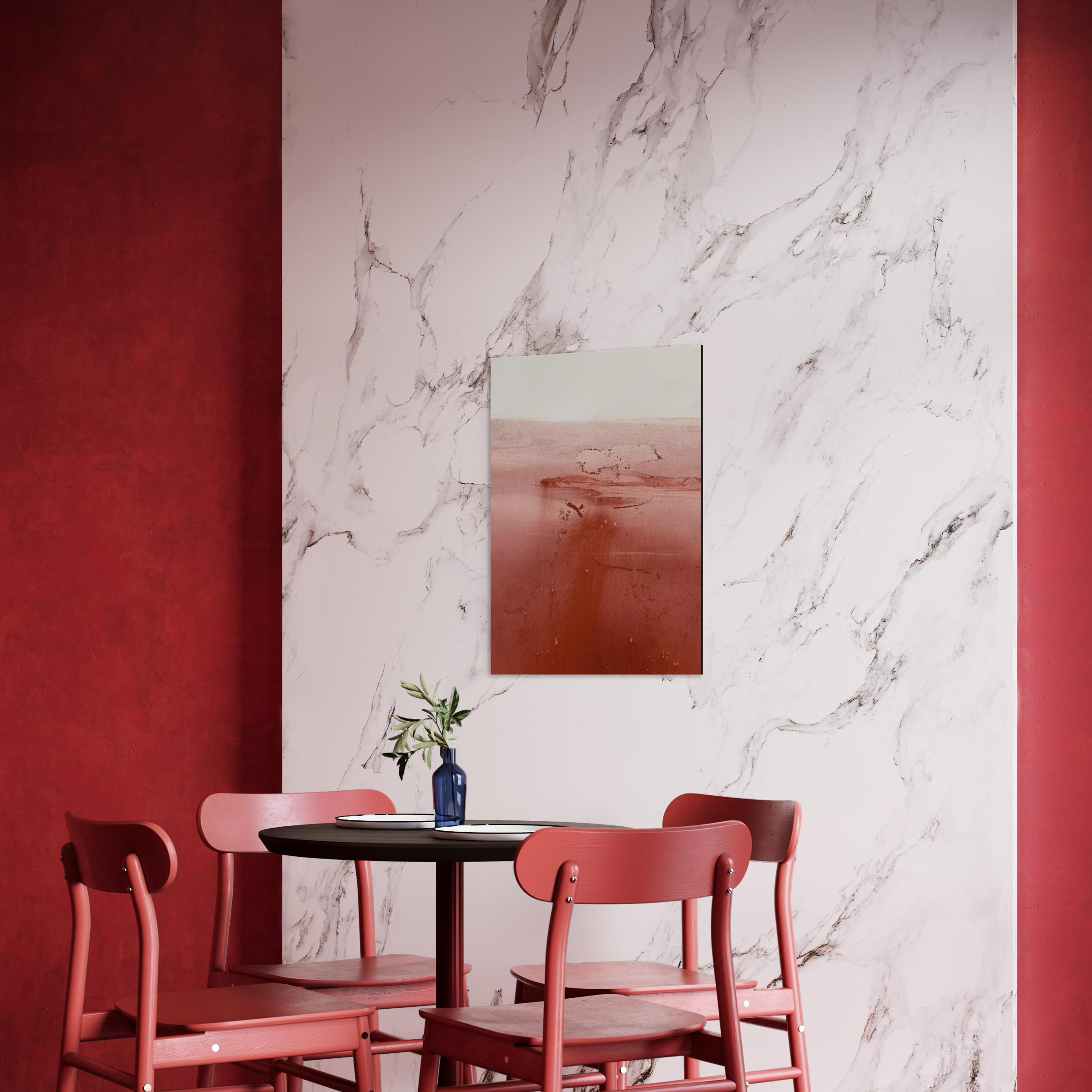 Paesaggio rosso, disegno originale  su carta , Unico nel suo genere Grande formato in vendita 2