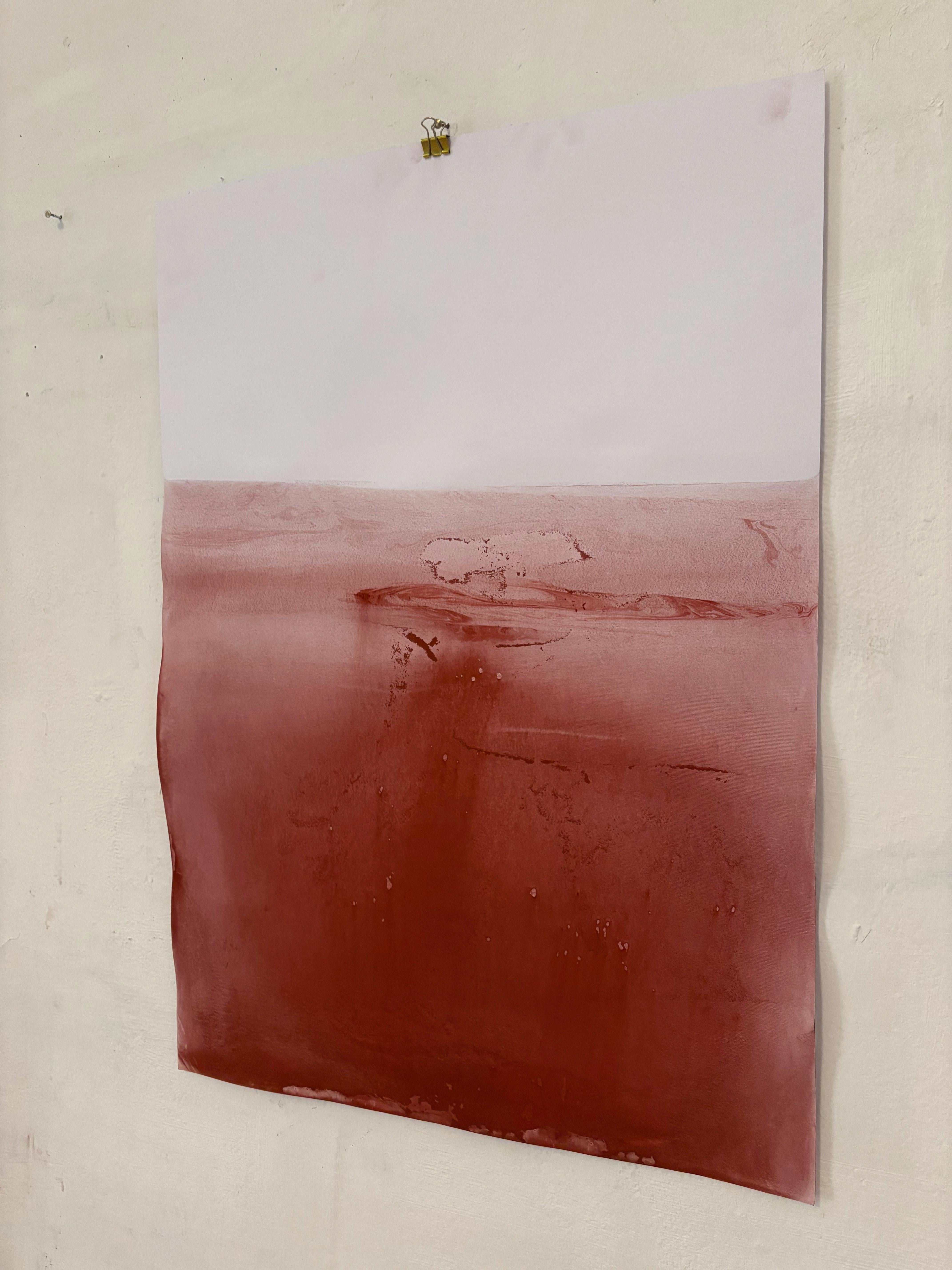 Paesaggio rosso, disegno originale  su carta , Unico nel suo genere Grande formato - Landscape Art Marrone di Marilina Marchica