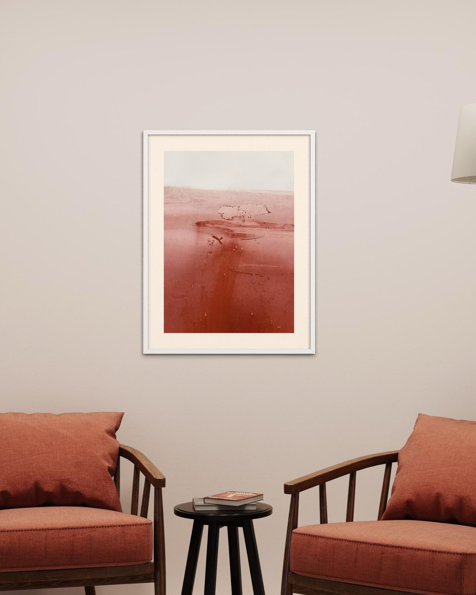 Paesaggio rosso, disegno originale  su carta , Unico nel suo genere Grande formato in vendita 5