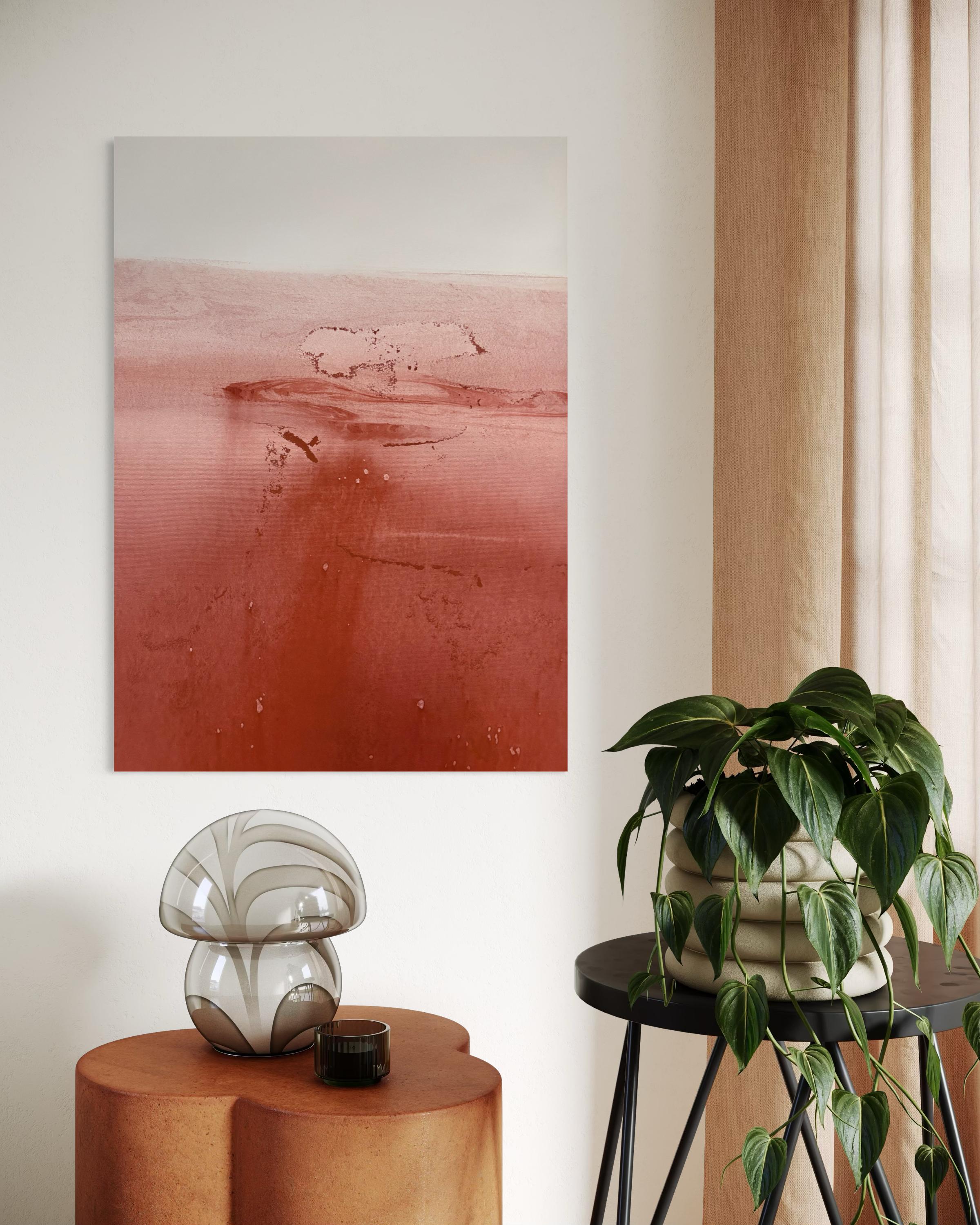Paesaggio rosso, disegno originale  su carta , Unico nel suo genere Grande formato in vendita 3