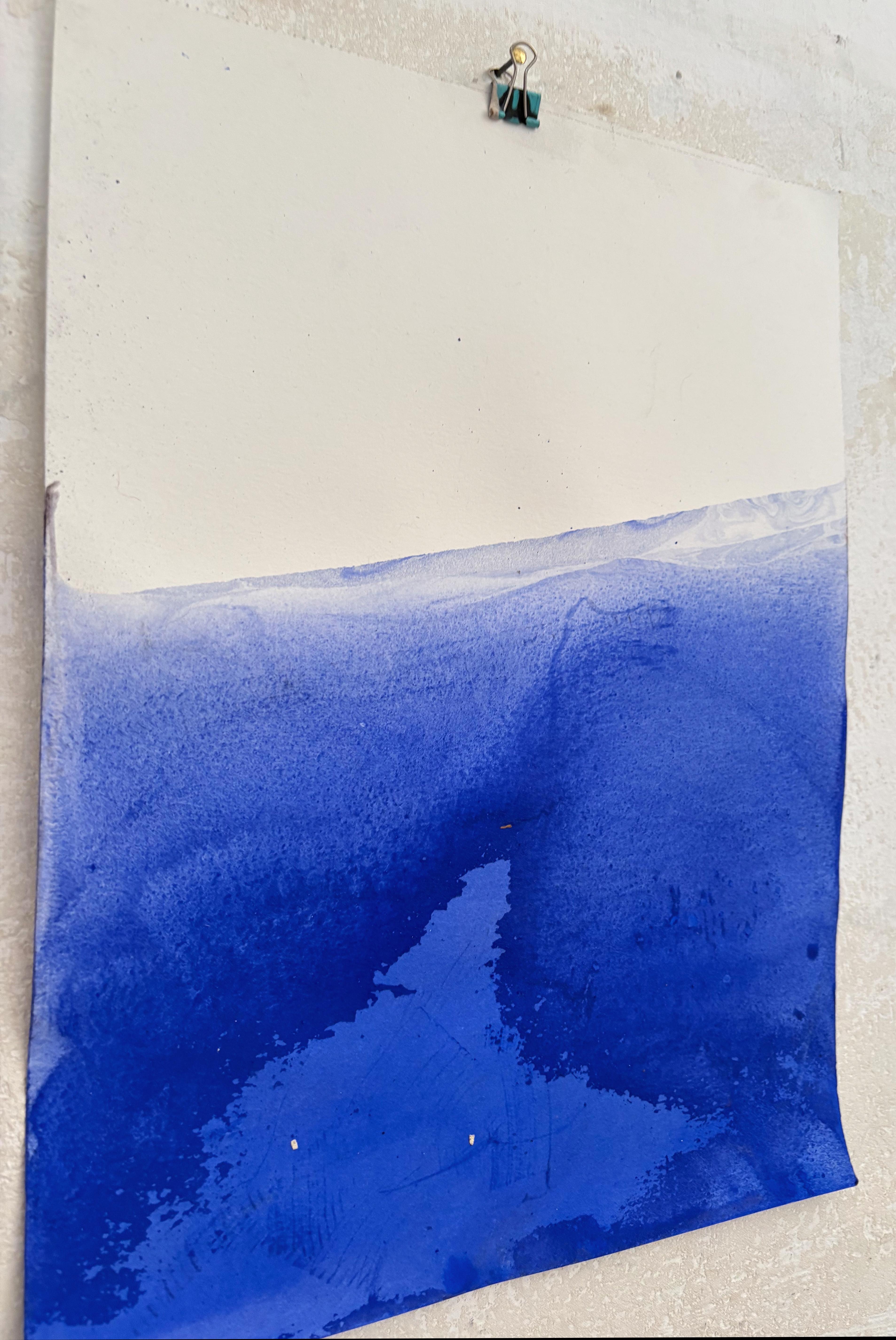 Paisaje azul, Dibujo original  en Papel , Único - Abstract Painting Gris de Marilina Marchica