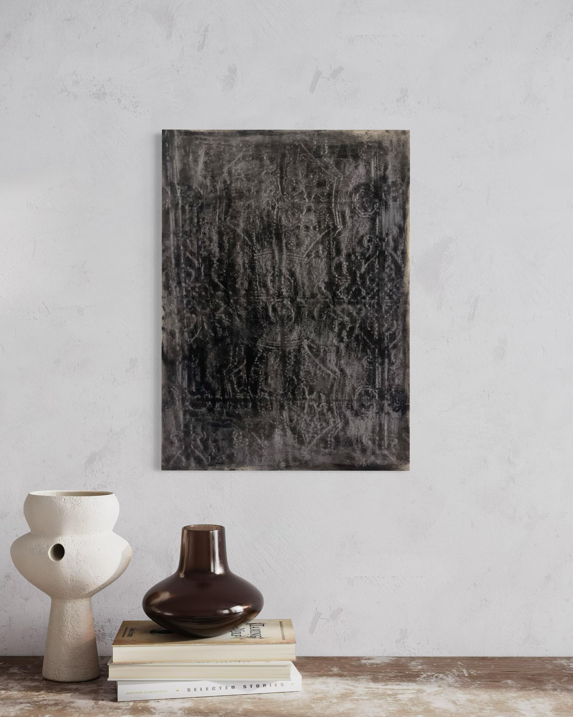 Frammenti - Dessin original de paysage abstrait sur papier Fabriano, fabriqué en Italie - Noir Abstract Drawing par Marilina Marchica