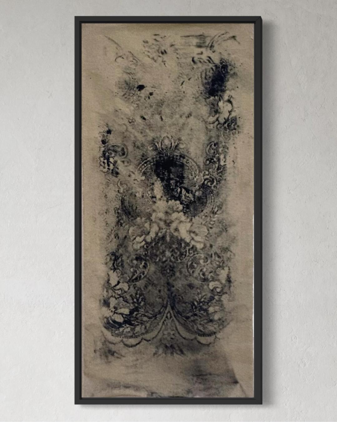 Frammento - Original Abstrakte Wandkunst, Kohle & reines Pigment auf Leinwand, groß im Angebot 4