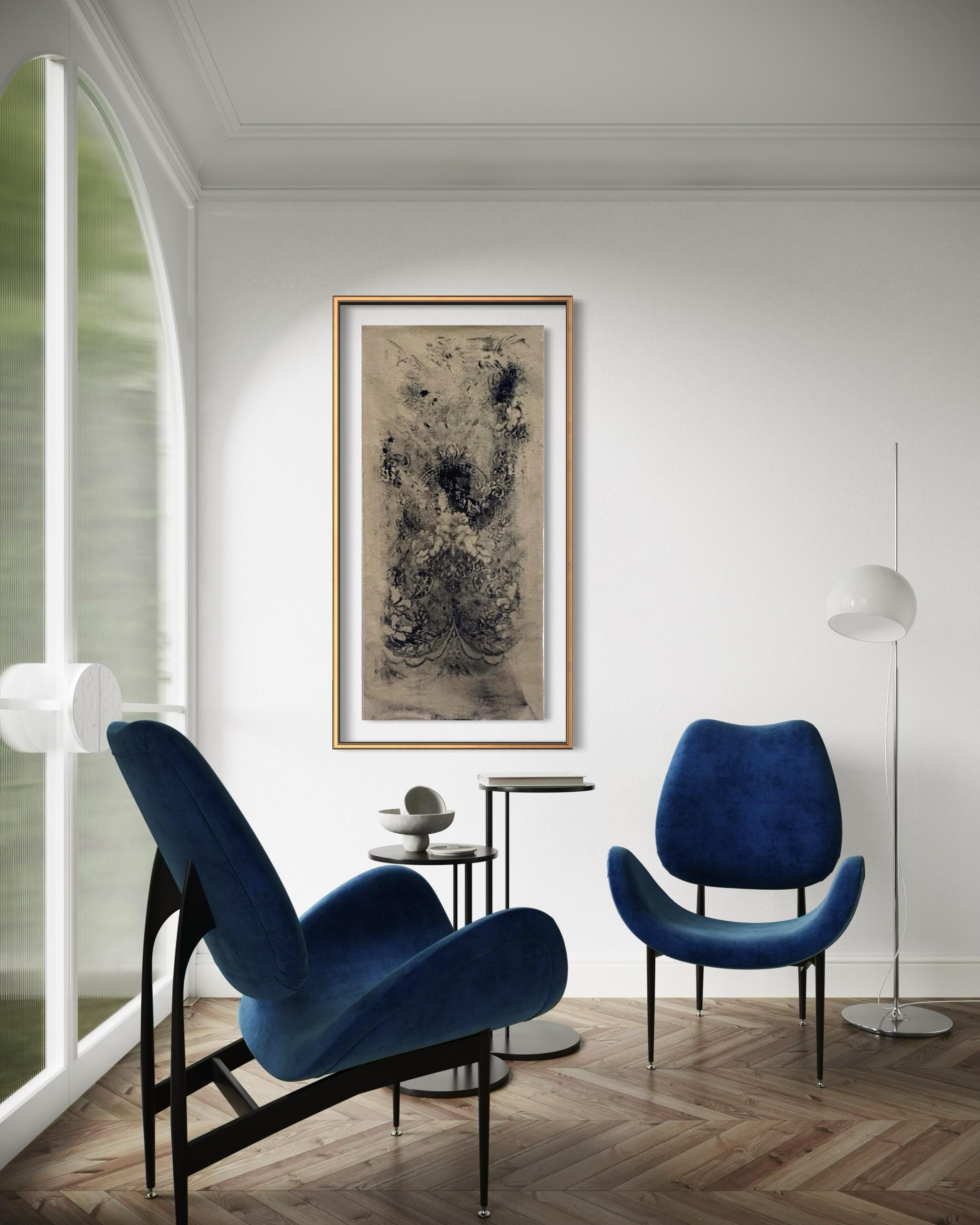 Frammento - Original Abstrakte Wandkunst, Kohle & reines Pigment auf Leinwand, groß im Angebot 6