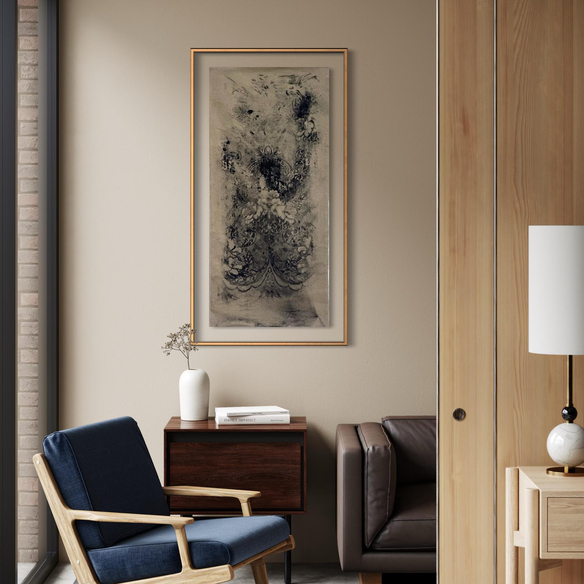 Frammento - Original Abstrakte Wandkunst, Kohle & reines Pigment auf Leinwand, groß im Angebot 5