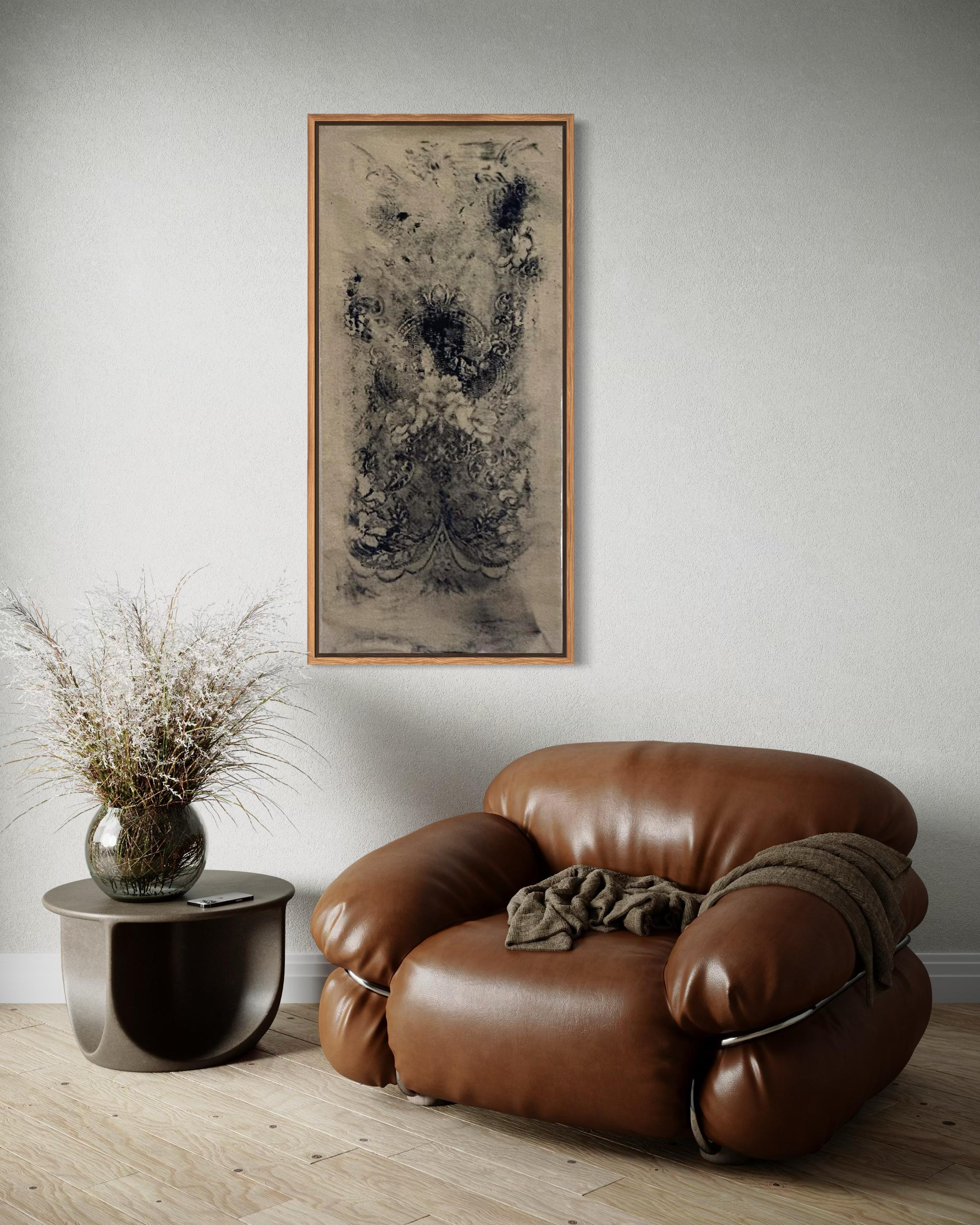 Frammento - Original Abstrakte Wandkunst, Kohle & reines Pigment auf Leinwand, groß im Angebot 3