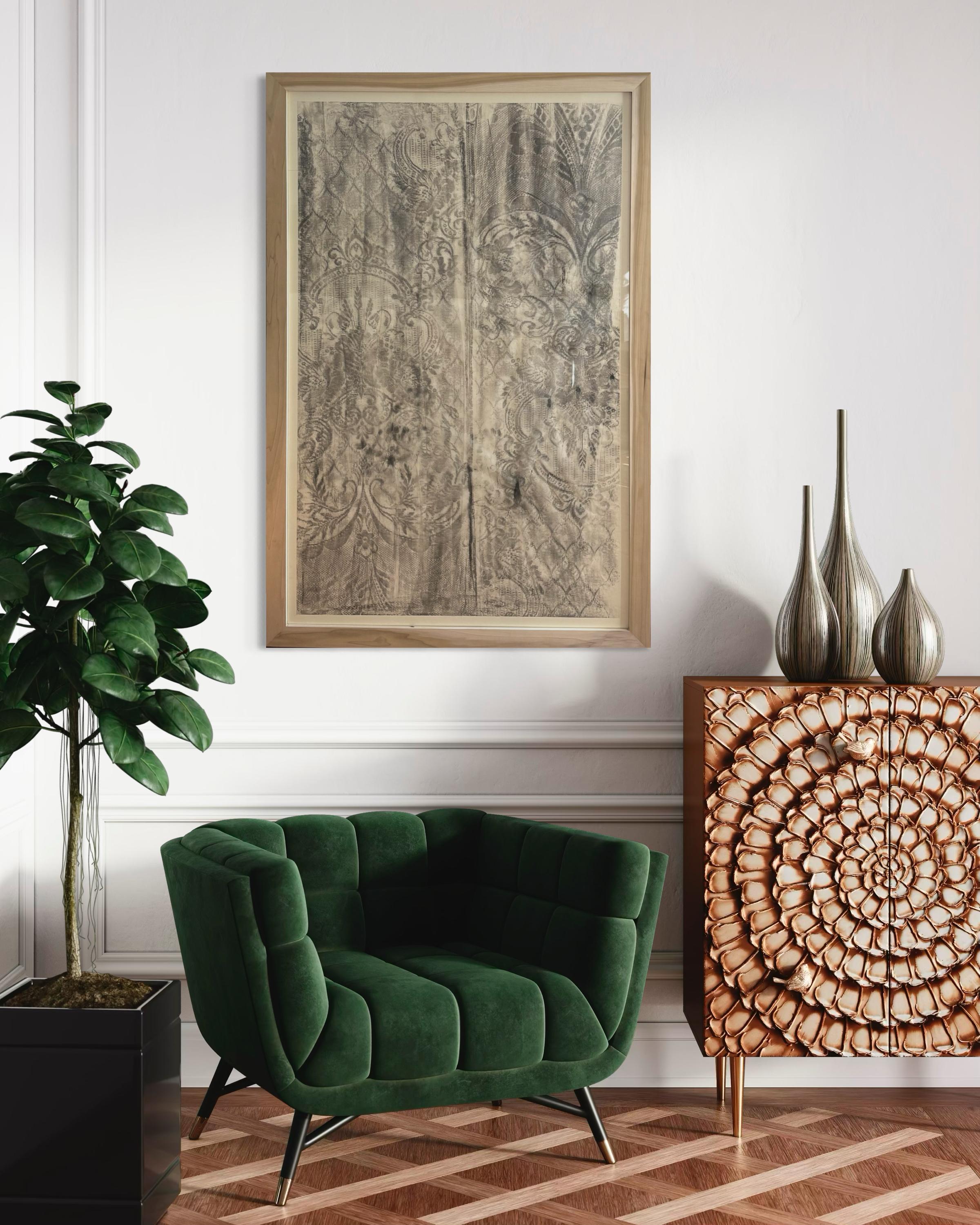 Frammento CN – Charcoal Drawing on Drafting Paper, 2025, Solid Wood Frame For Sale 2