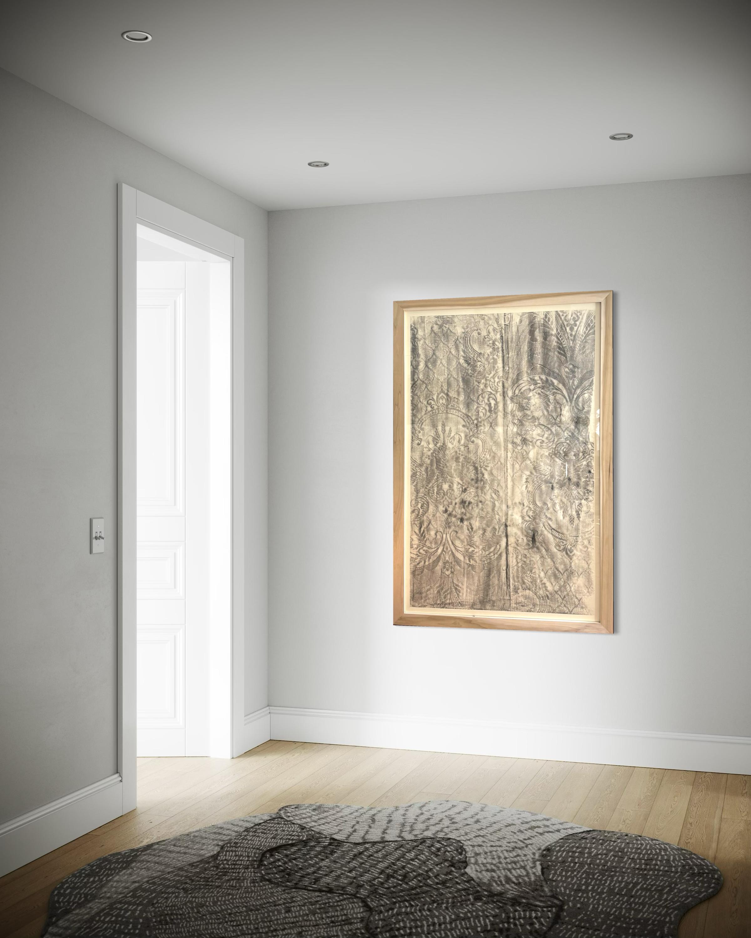 Frammento CN – Charcoal Drawing on Drafting Paper, 2025, Solid Wood Frame For Sale 6