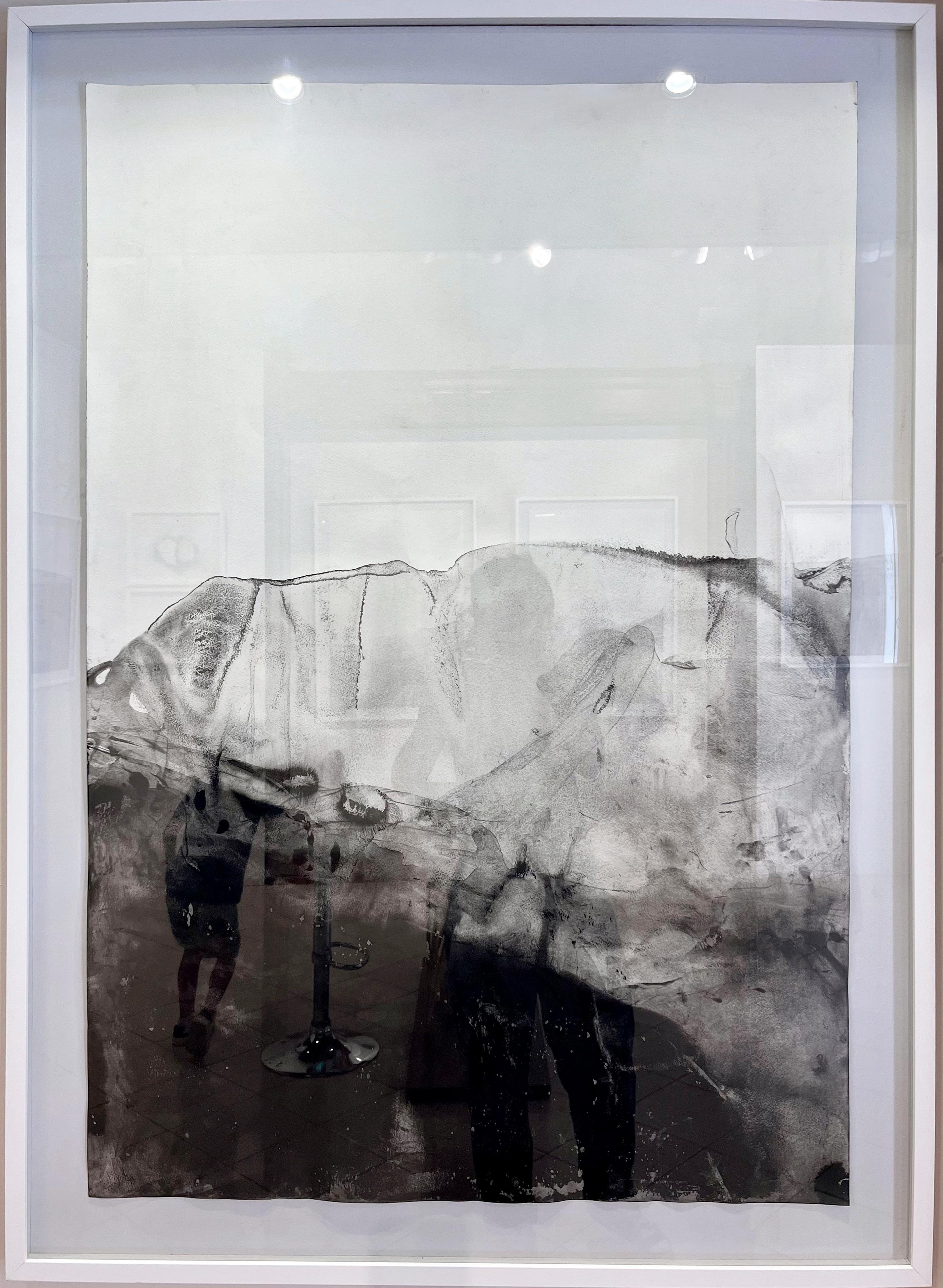 "Dessin abstrait "Landscape BW Encadré, Grande taille de Marilina Marchica