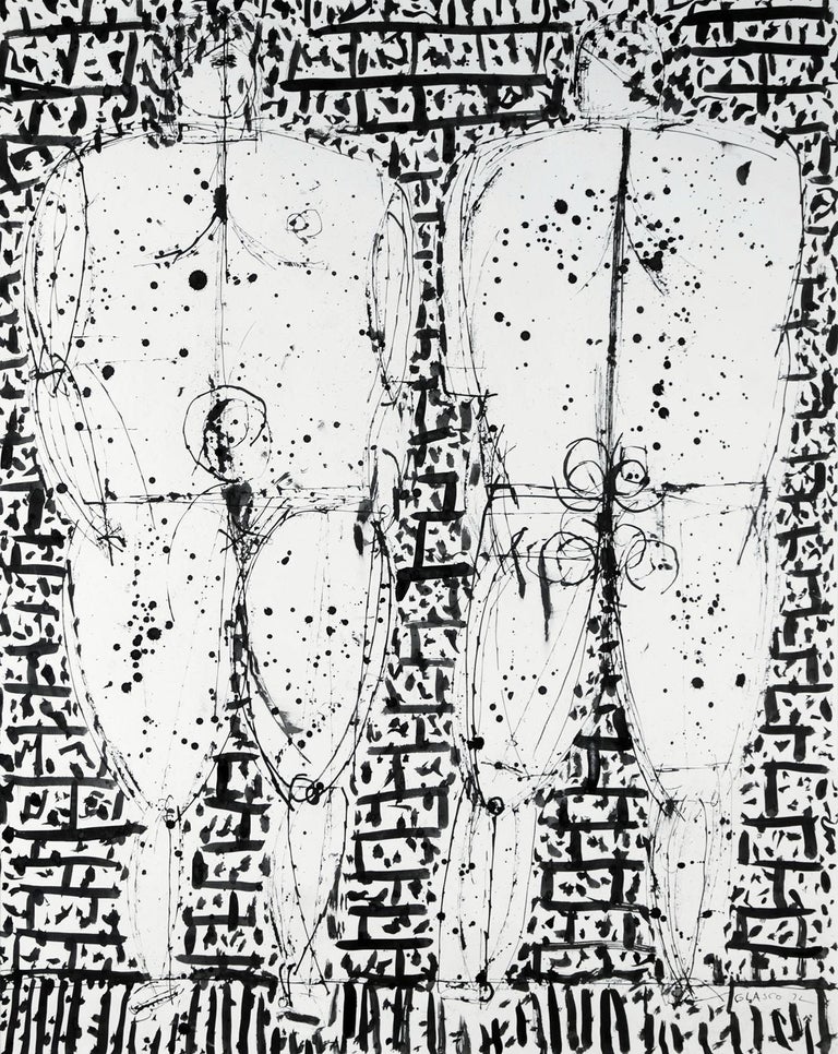 Joseph Glasco Two Standing Nudes, 20th century figural ink drawing