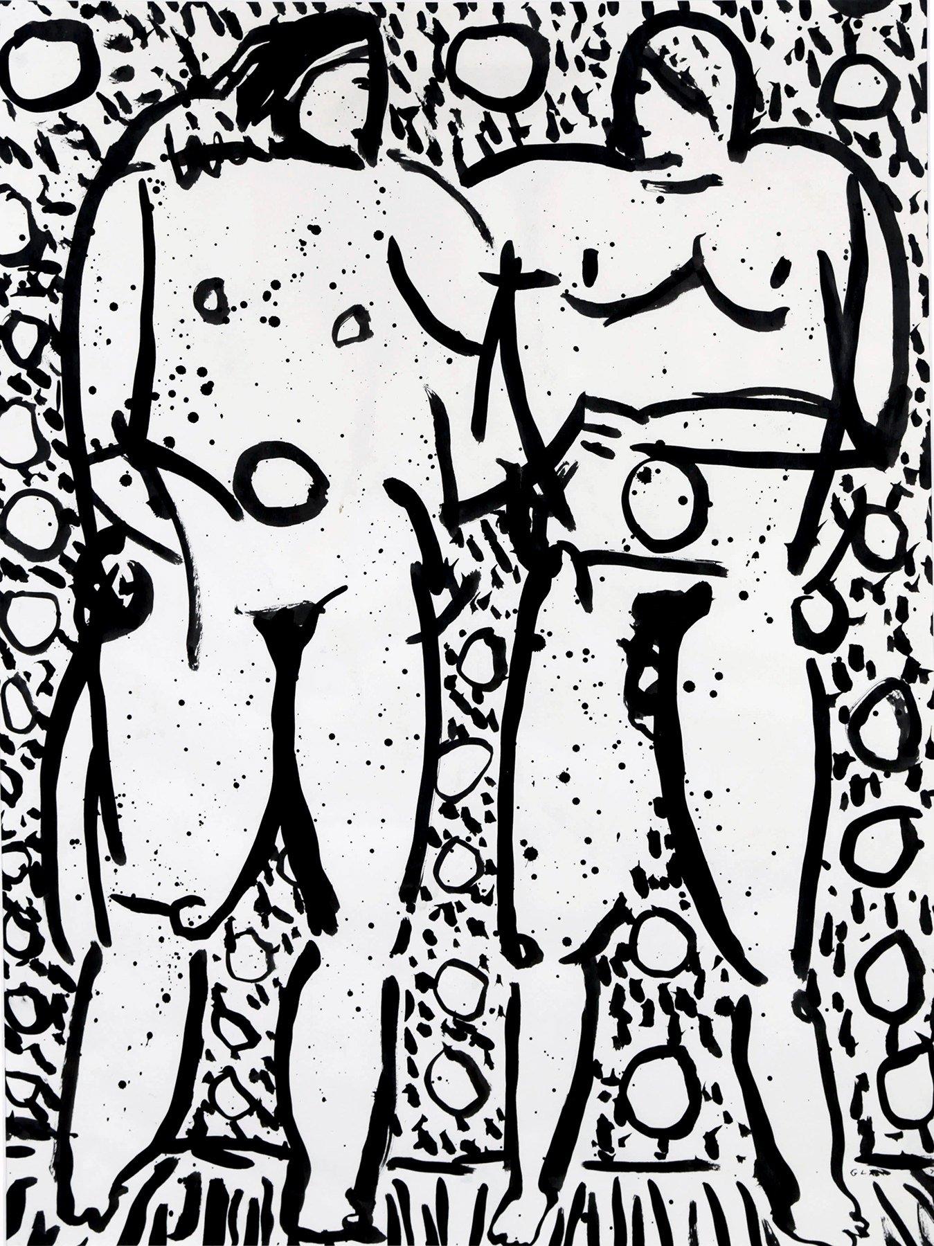 Joseph Glasco Nude - Adam and Eve, 20th century figural nude drawing, New York artist 