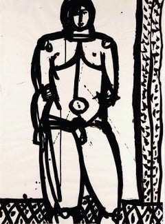 Standing Nude, 20th century figural drawing, New York artist Joseph Glasco