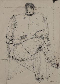 Seated Figure, 20th century figural abstract expressionist ink drawing