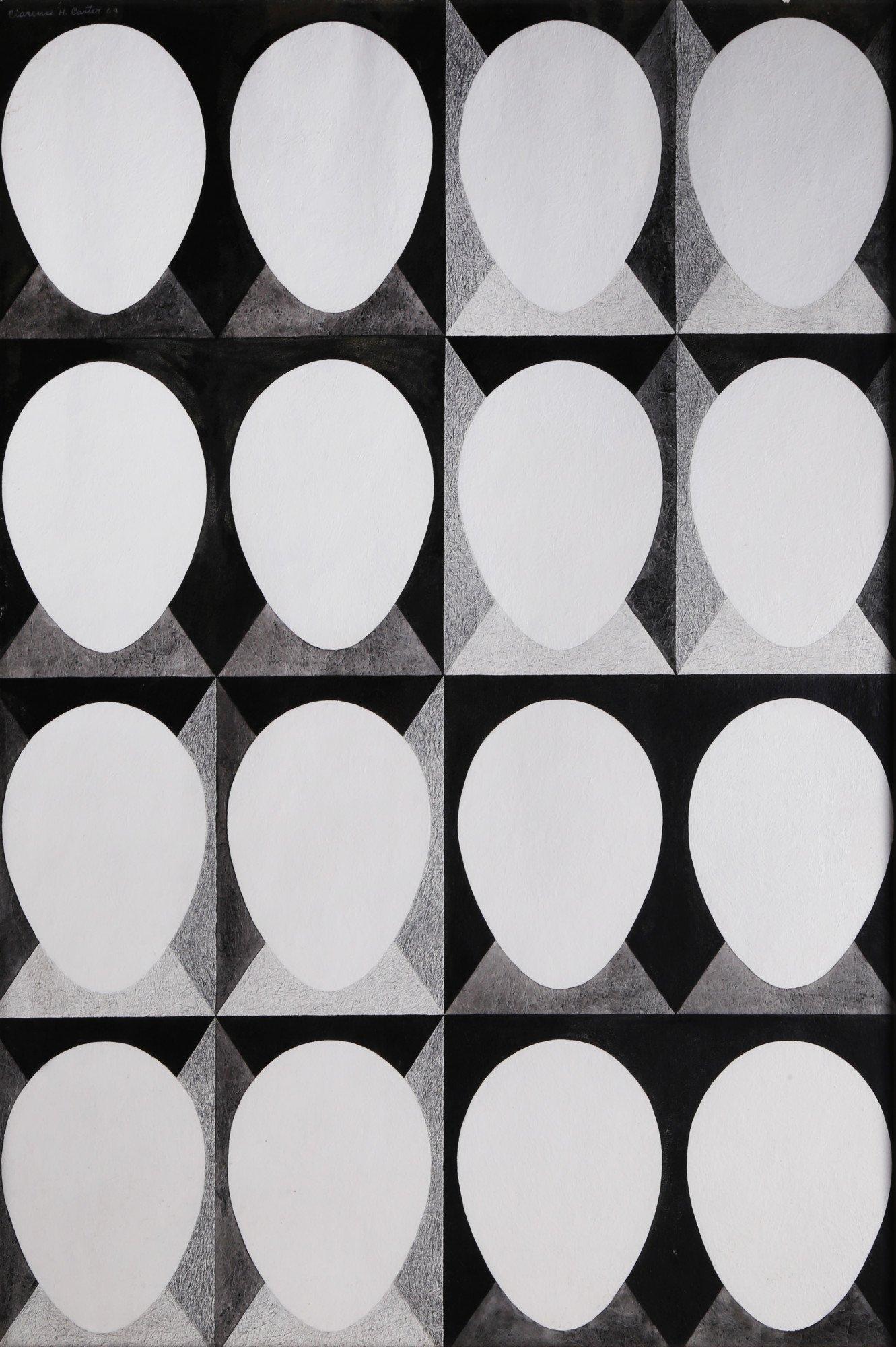 "People" - Mid-Century Ovoid Geometrical Abstract Black & White Drawing
