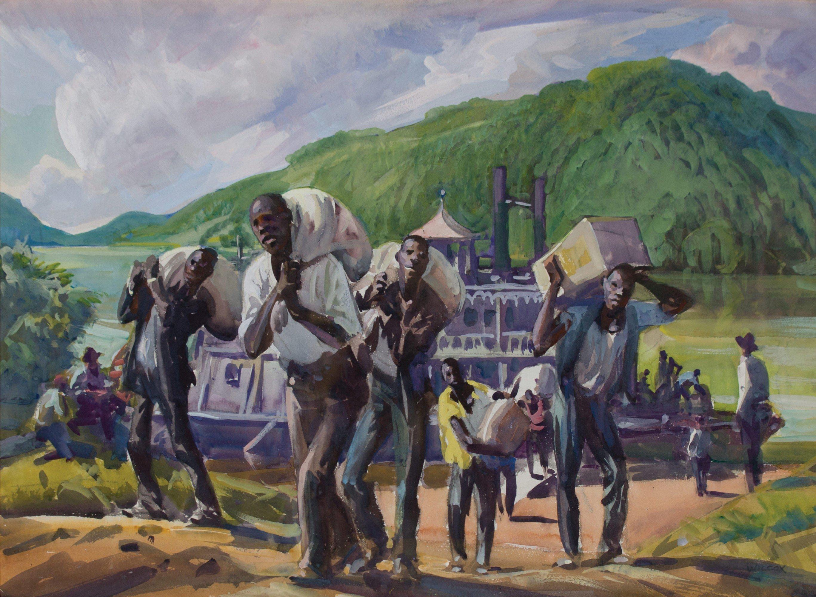 Frank Wilcox Landscape Art – Stevedores, Ohio River, Künstler der Cleveland School, frühes 20. Jahrhundert