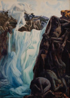 The Waterfall, mid-century watercolor landscape, Cleveland School Artist